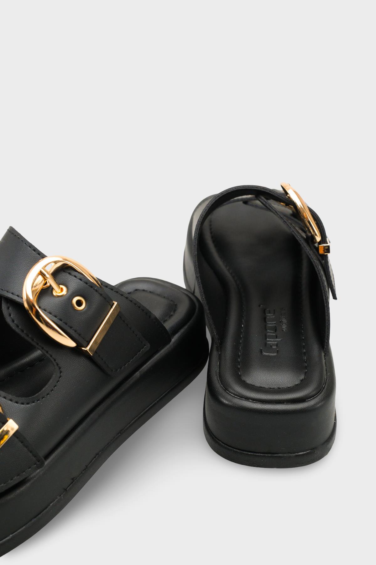 Capone Vivien Wedge Heel Double Band Buckle Women Black Sandal