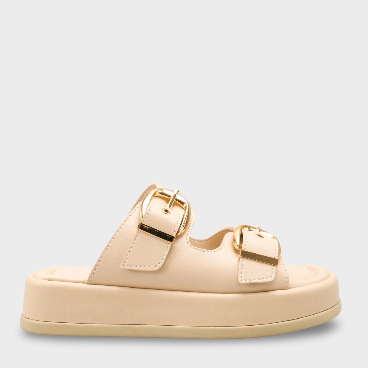 Capone Vivien Wedge Heel Double Band Buckle Women Beige Sandal