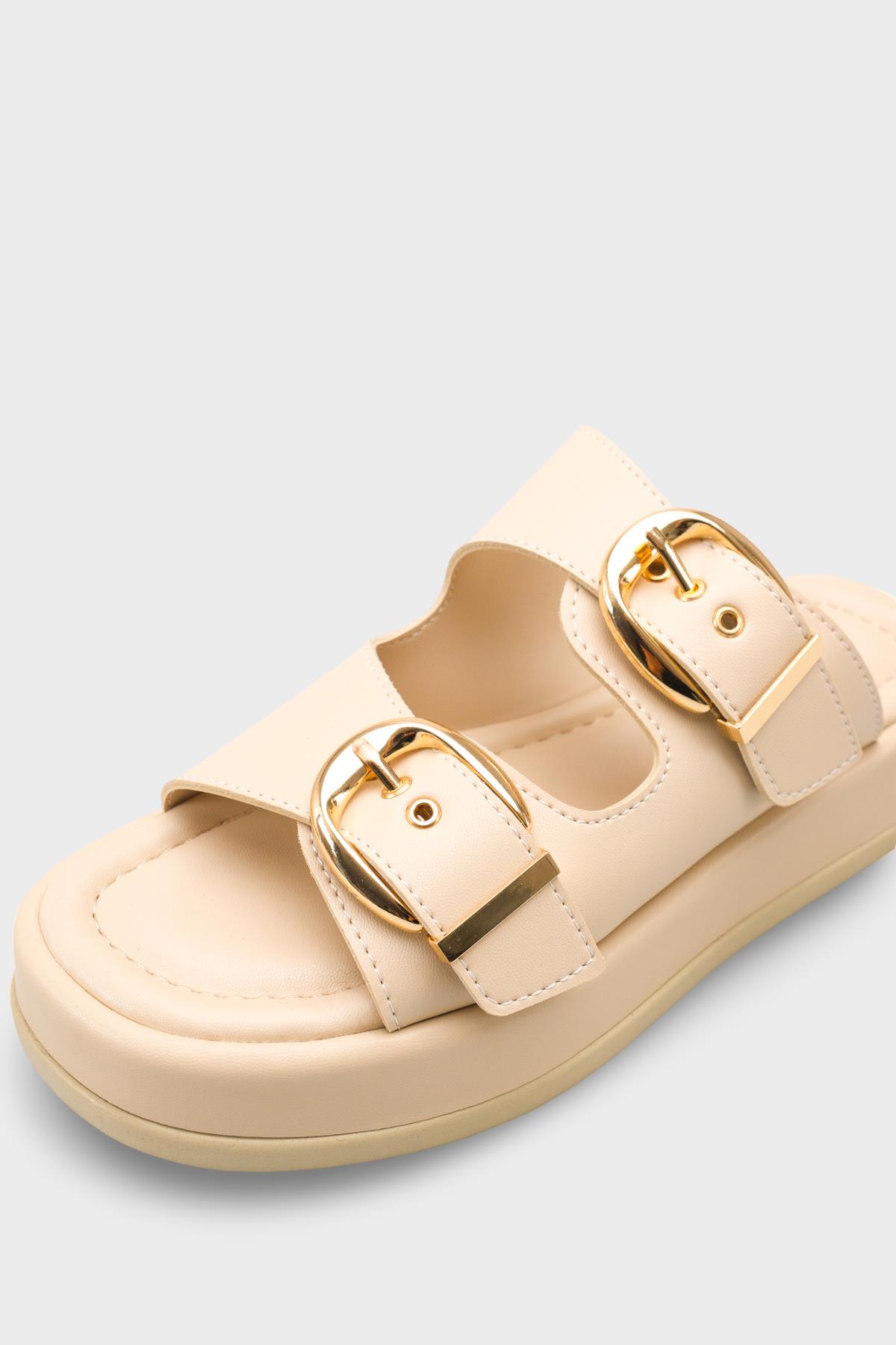 Capone Vivien Wedge Heel Double Band Buckle Women Beige Sandal