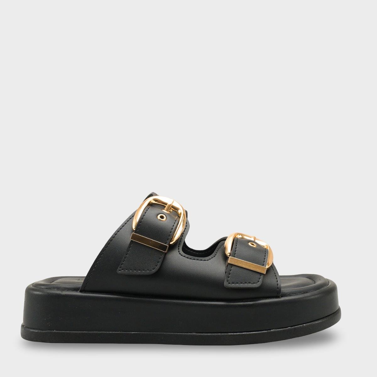 Capone Vivien Wedge Heel Double Band Buckle Women Black Sandal