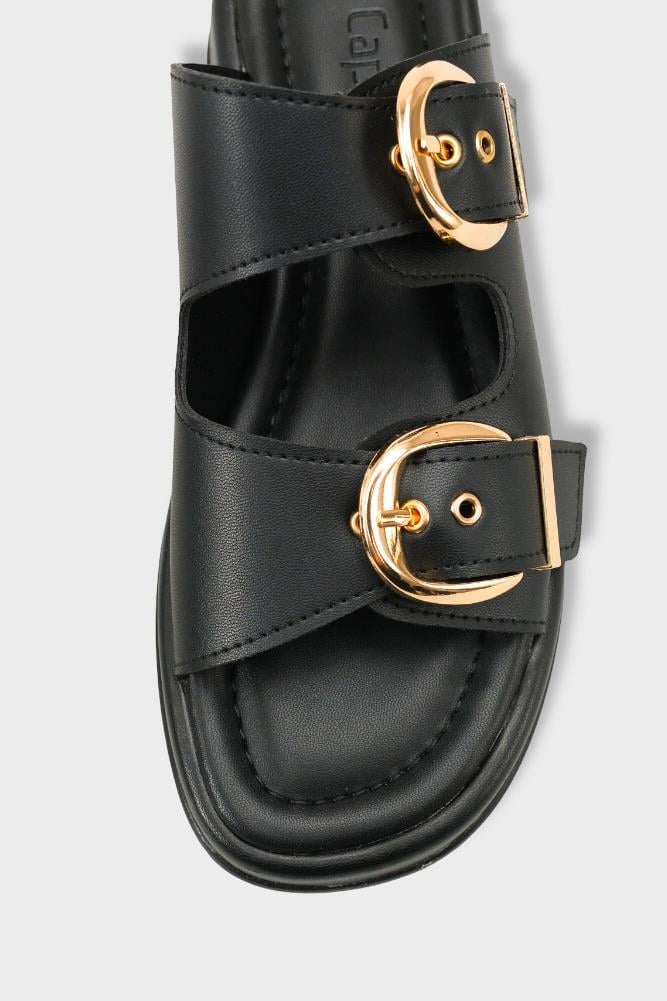 Capone Vivien Wedge Heel Double Band Buckle Women Black Sandal