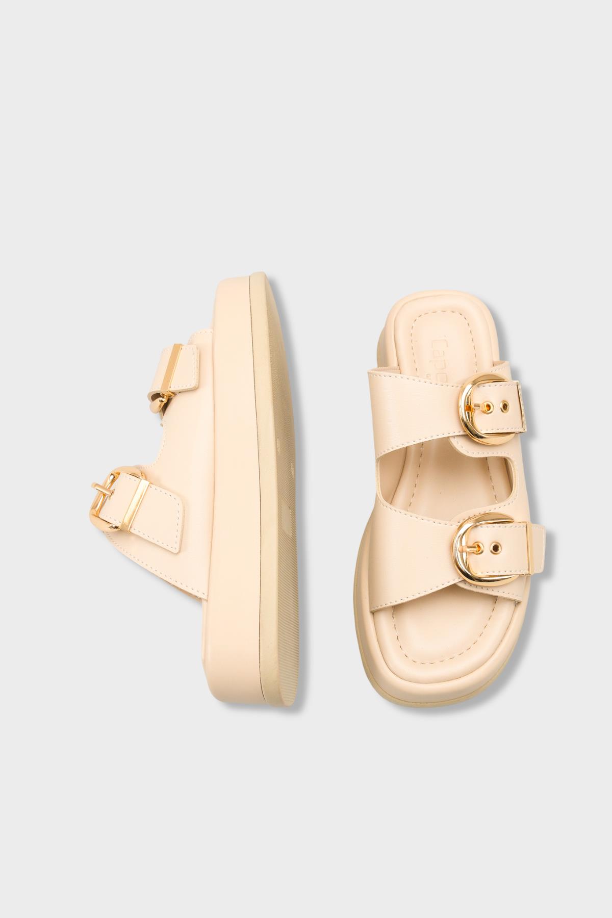 Capone Vivien Wedge Heel Double Band Buckle Women Beige Sandal