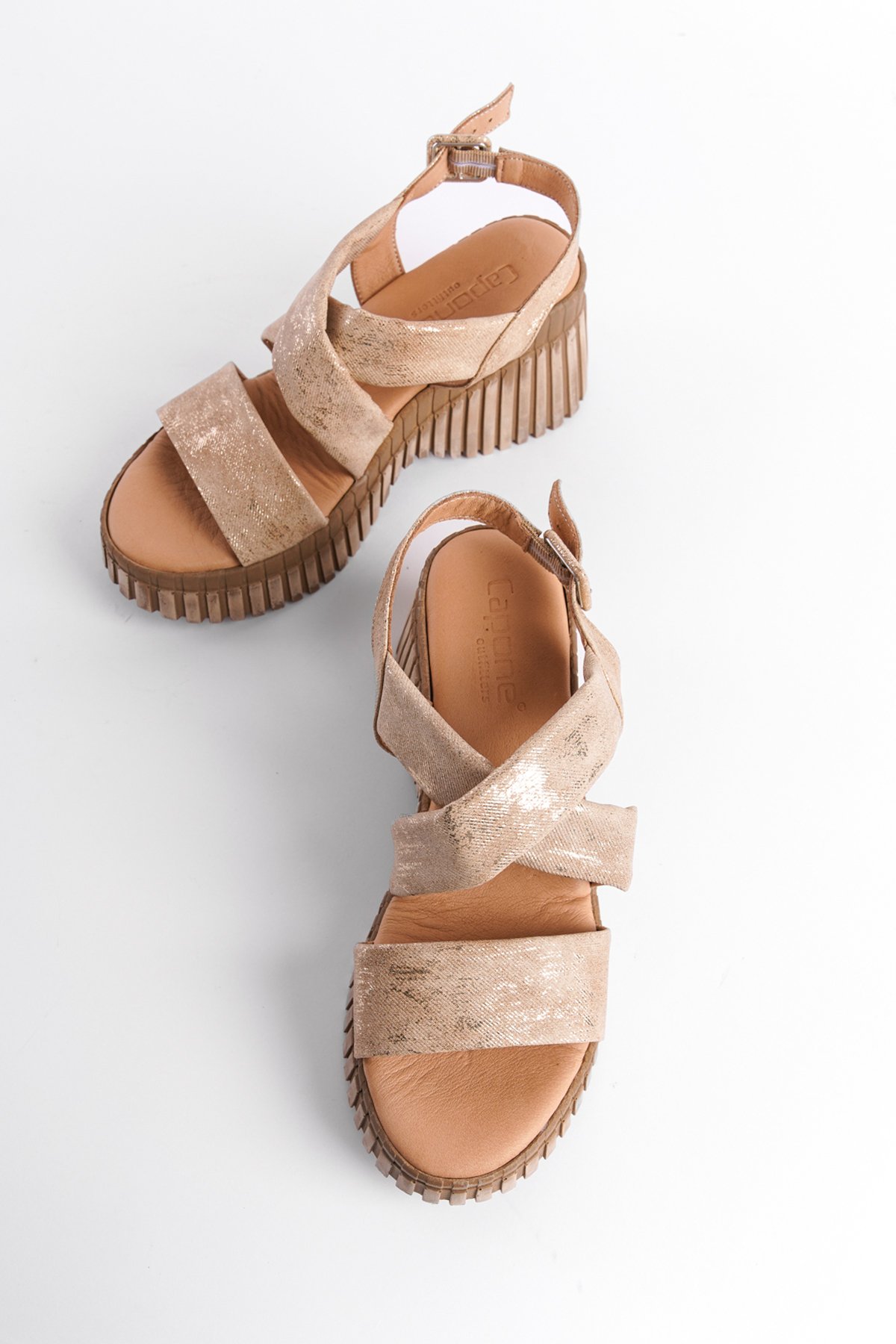 Capone Wedge Heel Comfort Genuine Leather Women Denim Nude Sandals