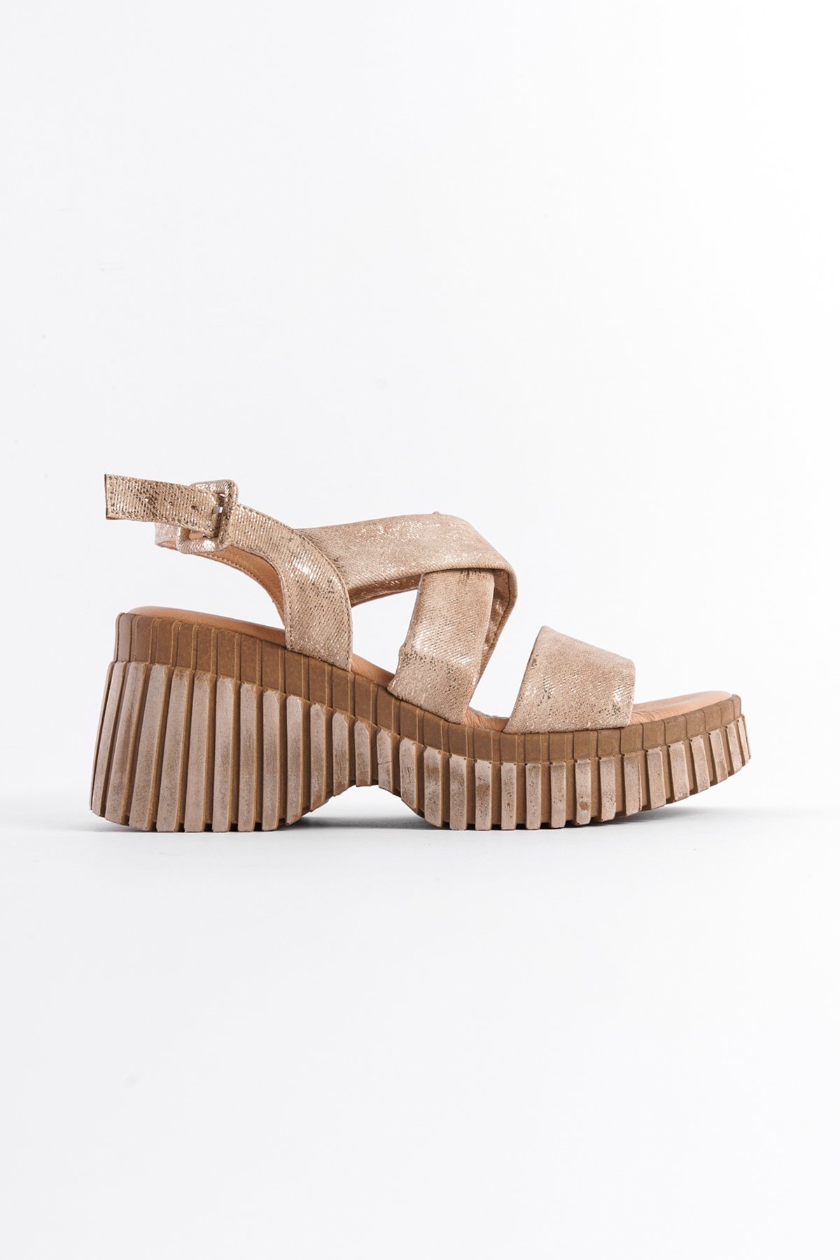 Capone Wedge Heel Comfort Genuine Leather Women Denim Nude Sandals