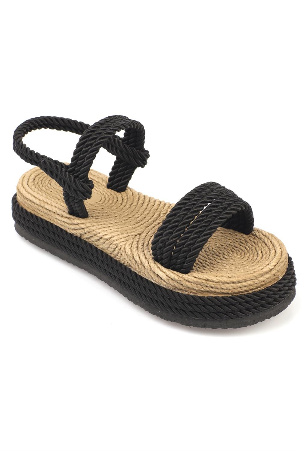 Capone Wedge Heel Corded Women Black Slippers