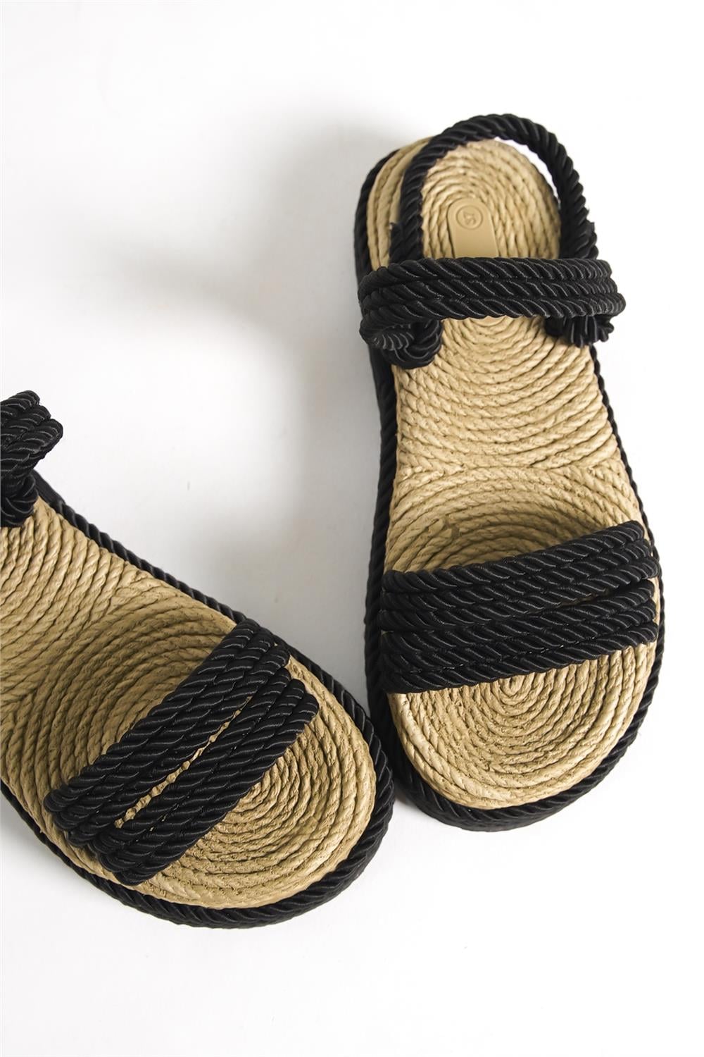 Capone Wedge Heel Corded Women Black Slippers