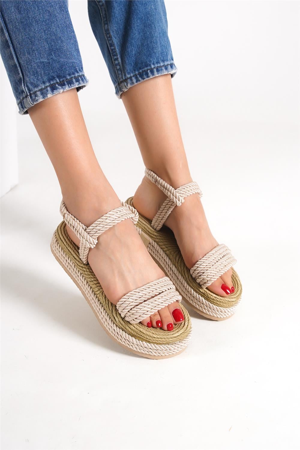 Capone Wedge Heel Corded Women Nude Slippers