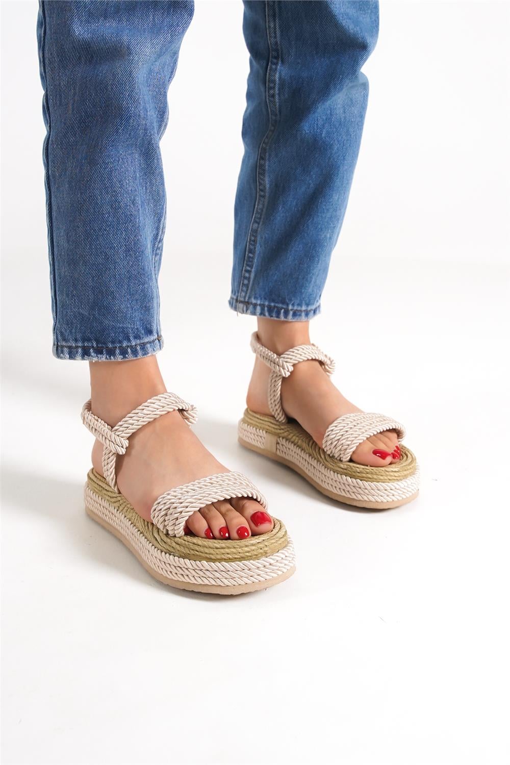 Capone Wedge Heel Corded Women Nude Slippers