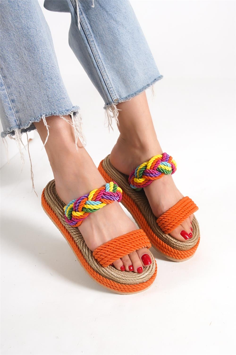 Capone Wedge Heel Corded Women Orange Slippers
