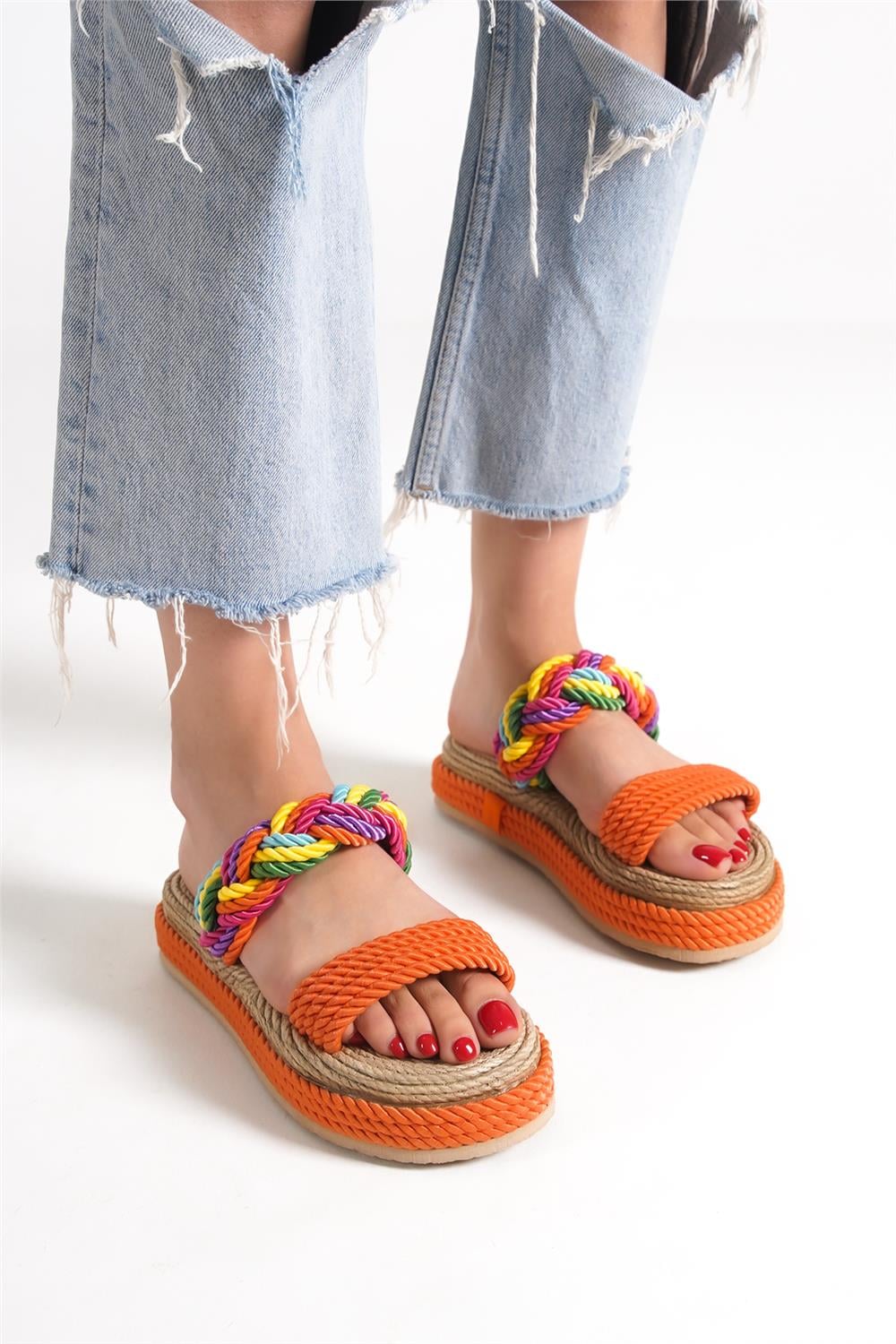 Capone Wedge Heel Corded Women Orange Slippers
