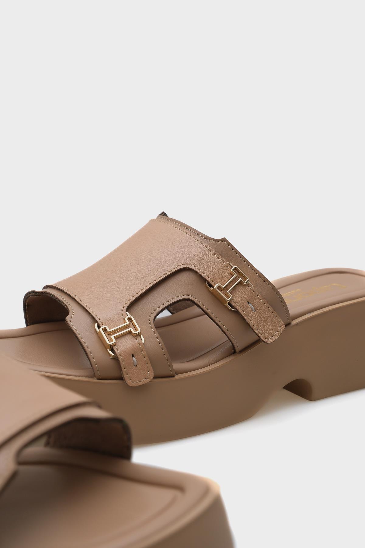 Capone Wedge Heel Double Strap Buckled Women Nude Comfort Sandals