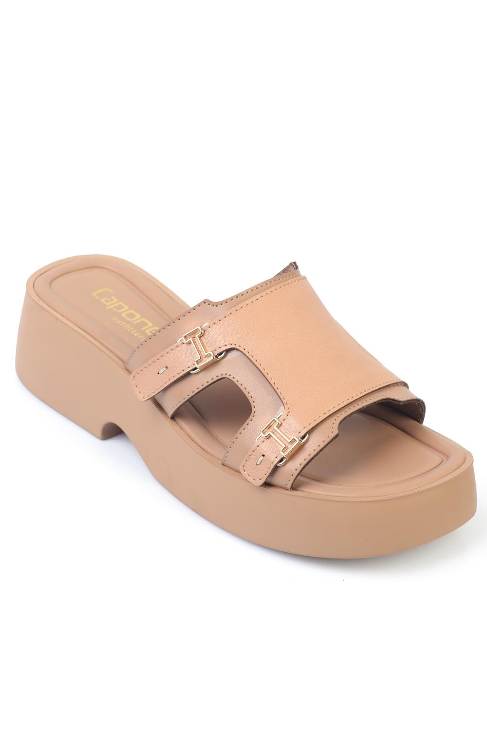 Capone Wedge Heel Double Strap Buckled Women Nude Comfort Sandals