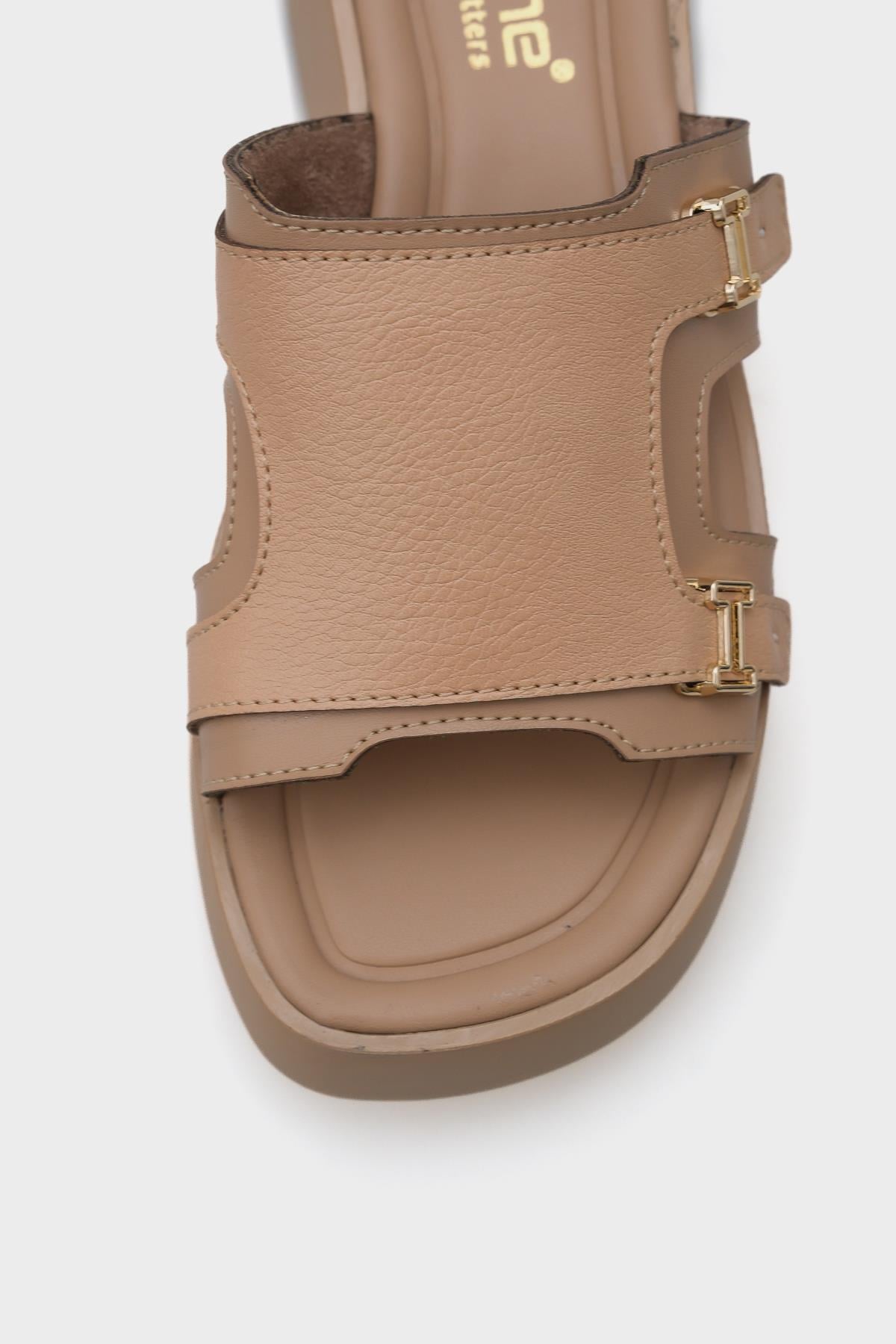 Capone Wedge Heel Double Strap Buckled Women Nude Comfort Sandals