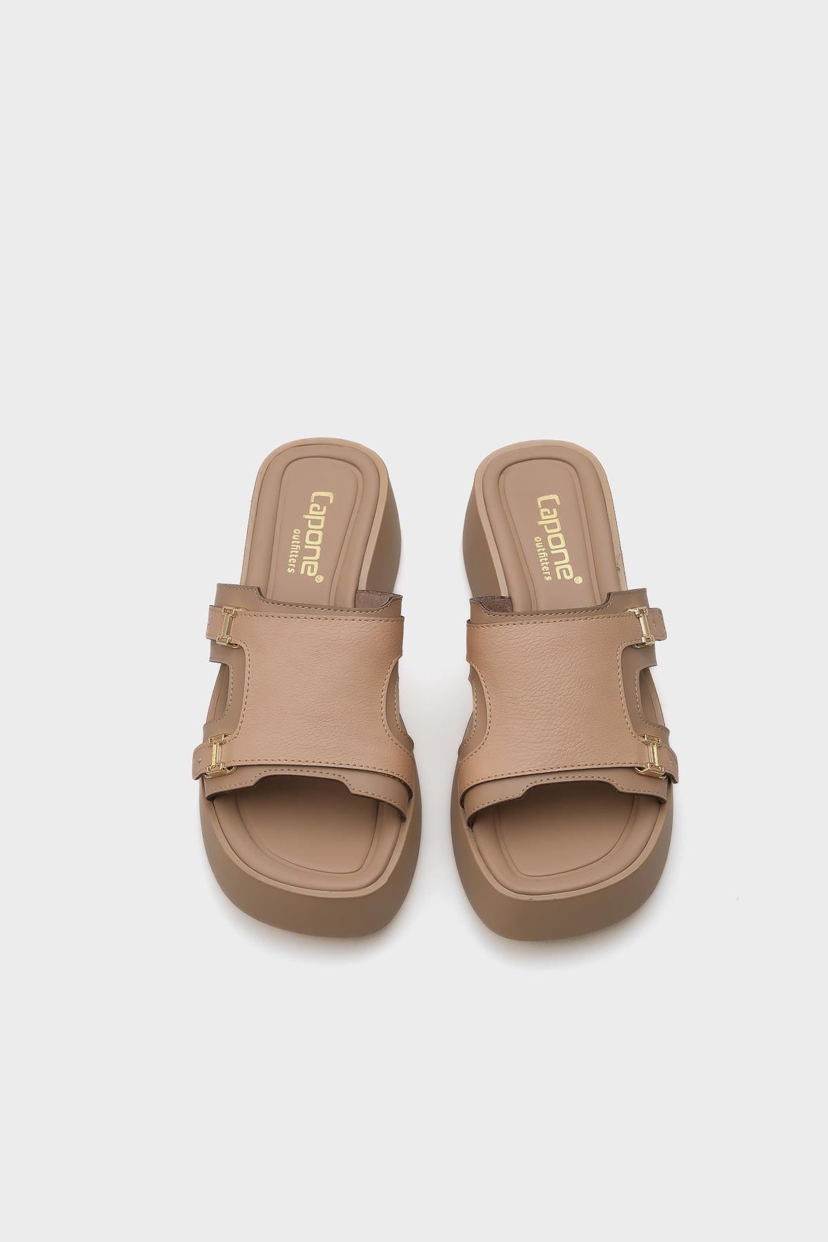 Capone Wedge Heel Double Strap Buckled Women Nude Comfort Sandals