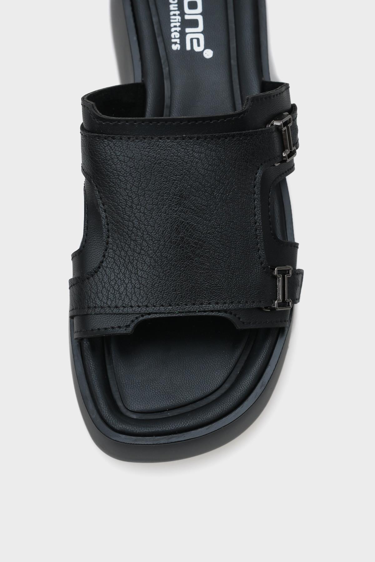 Capone Wedge Heel Double Strap Buckled Women Black Comfort Sandals