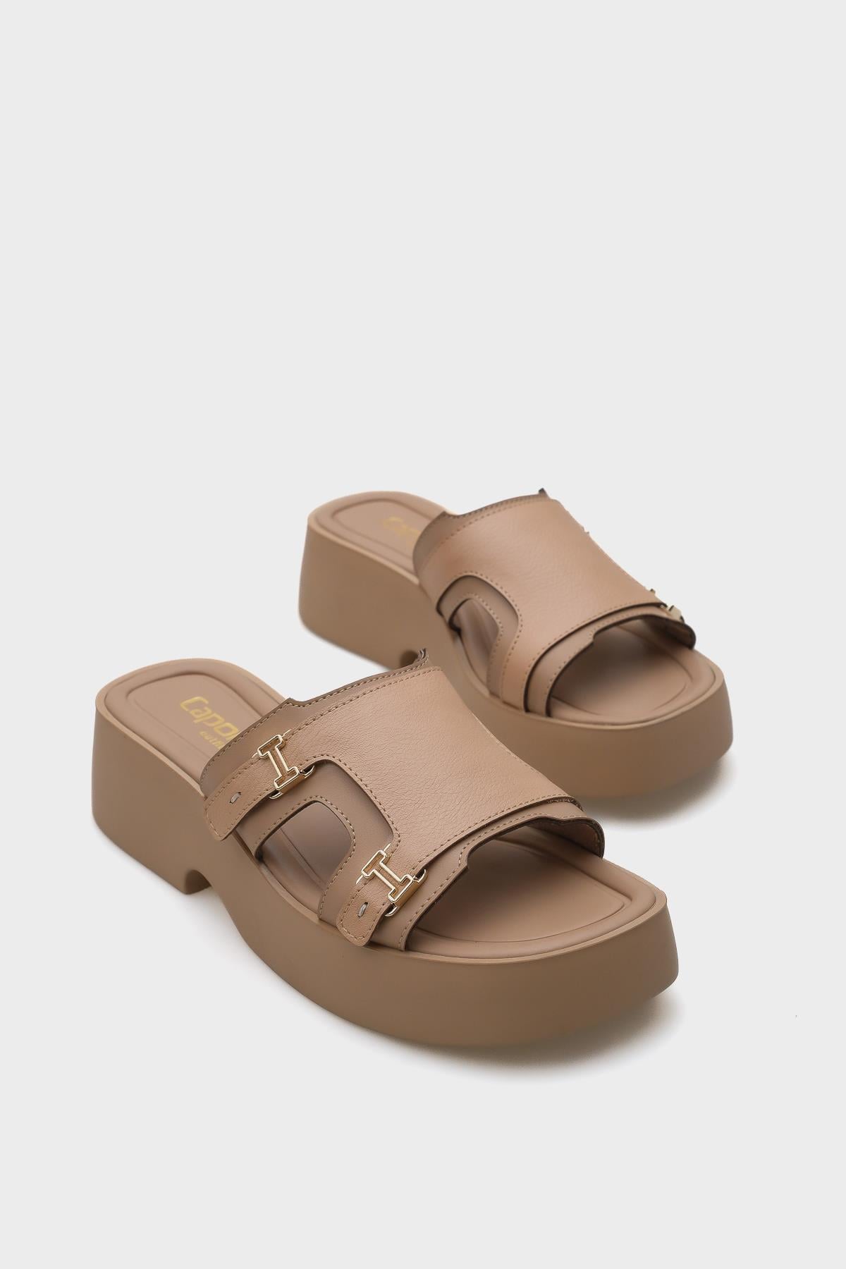 Capone Wedge Heel Double Strap Buckled Women Nude Comfort Sandals