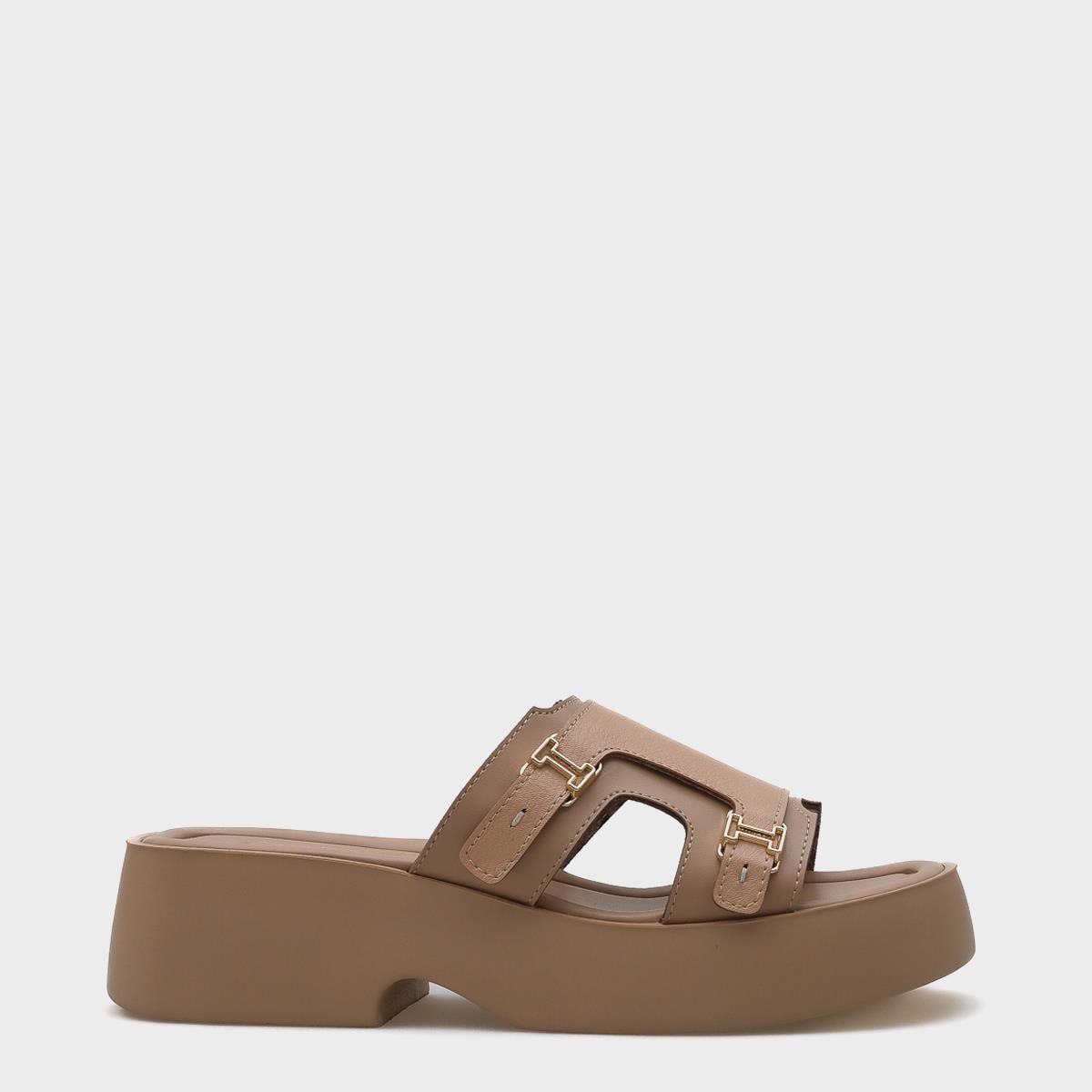 Capone Wedge Heel Double Strap Buckled Women Nude Comfort Sandals