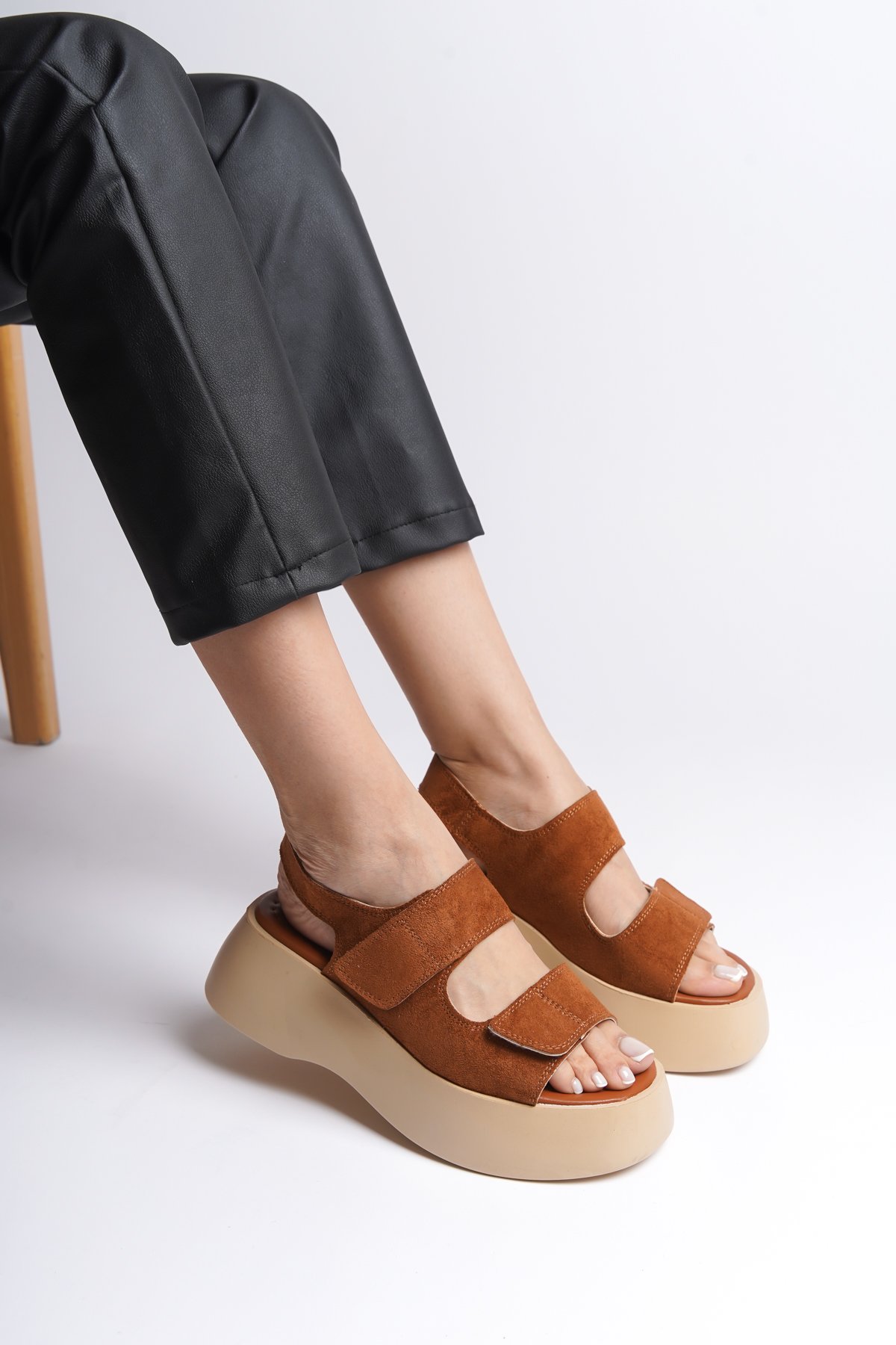 Capone Wedge Heel Double Velcro Strap Women Tab Sandals