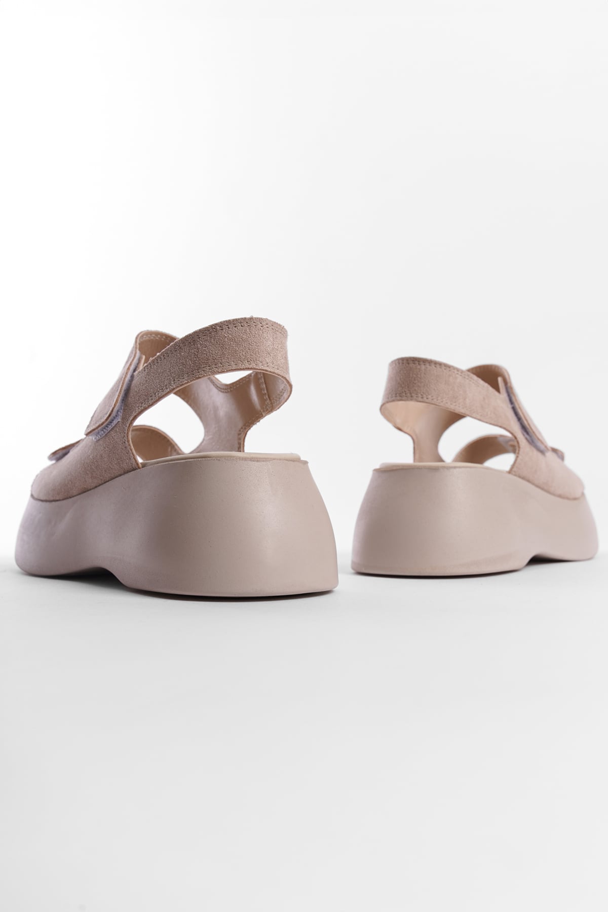 Capone Wedge Heel Double Velcro Strap Women Beıge Sandals
