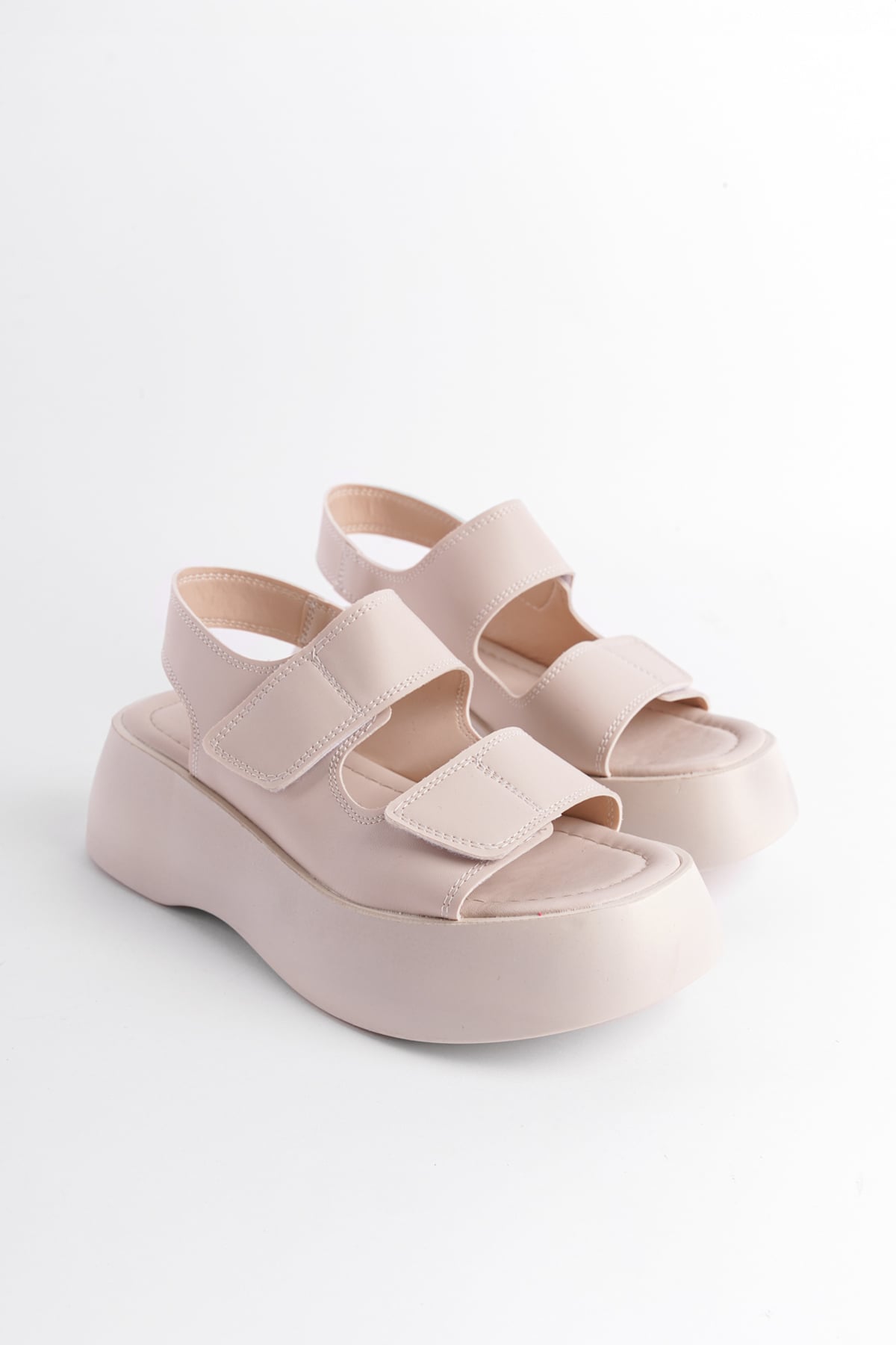 Capone Wedge Heel Double Velcro Strap Women Beige Sandals