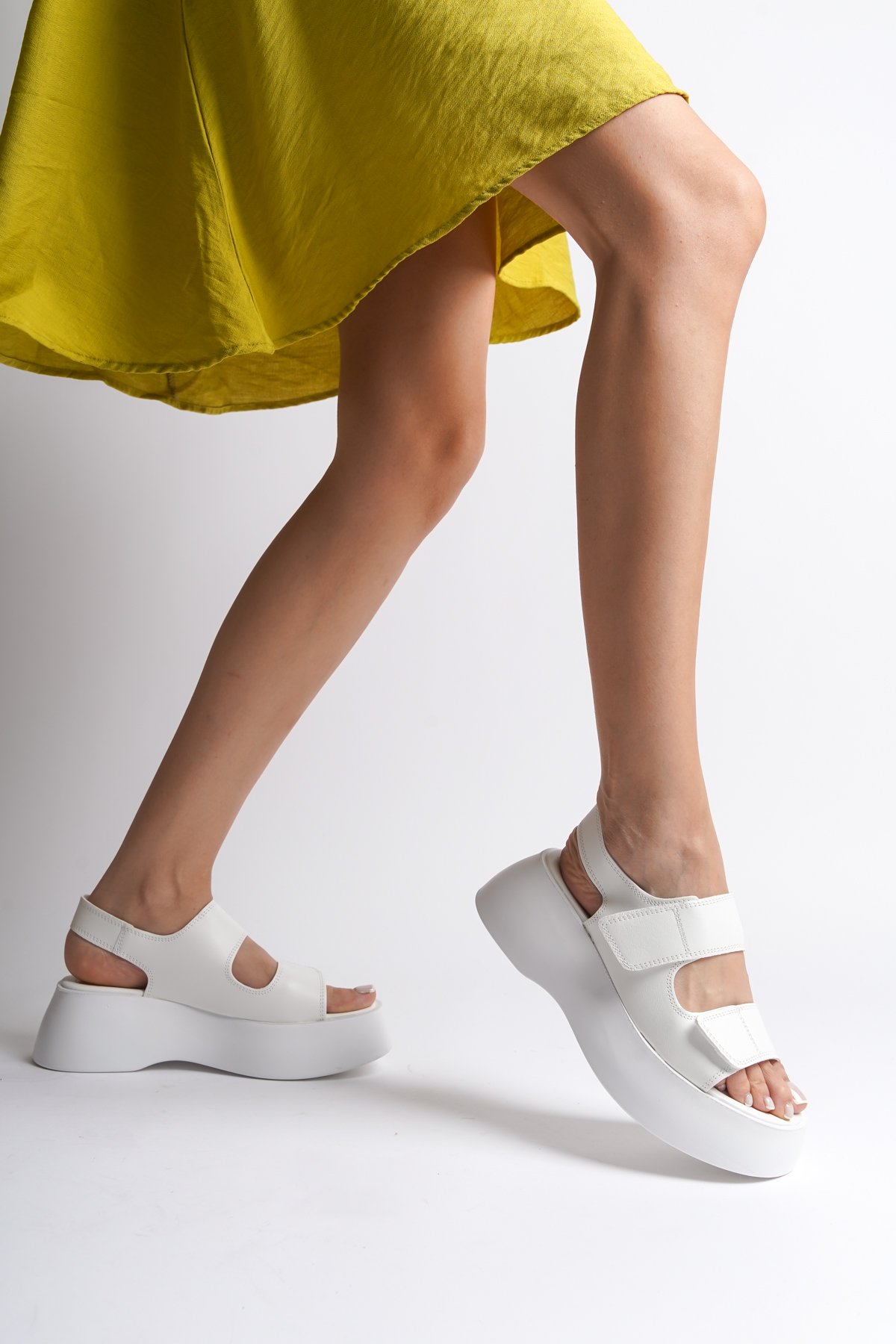 Capone Wedge Heel Double Velcro Strap Women White Sandals