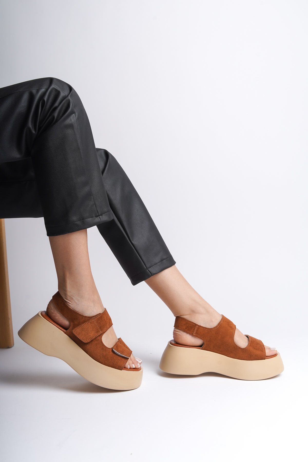 Capone Wedge Heel Double Velcro Strap Women Tab Sandals