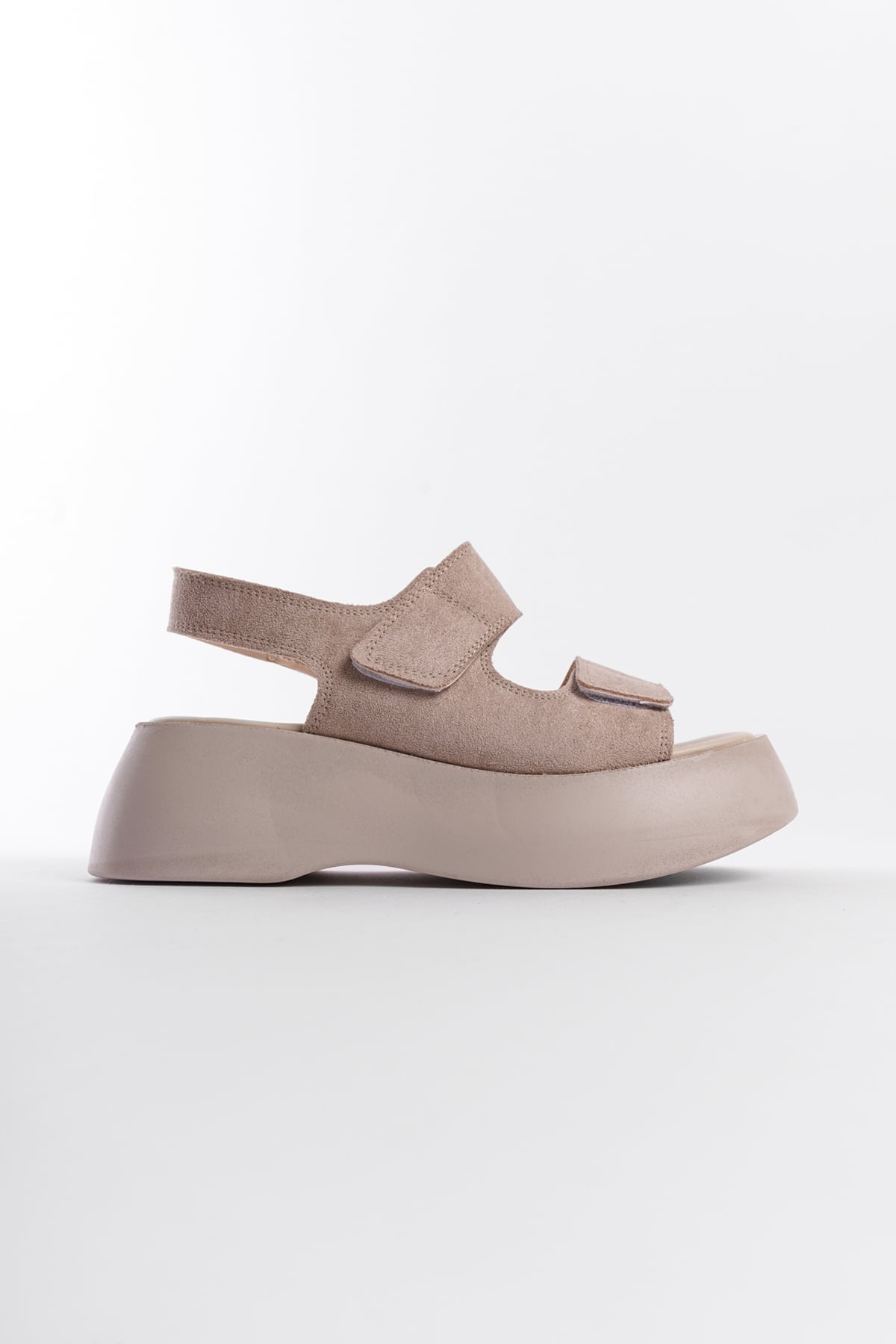 Capone Wedge Heel Double Velcro Strap Women Beıge Sandals