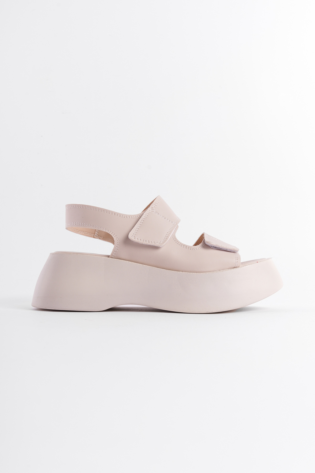 Capone Wedge Heel Double Velcro Strap Women Beige Sandals