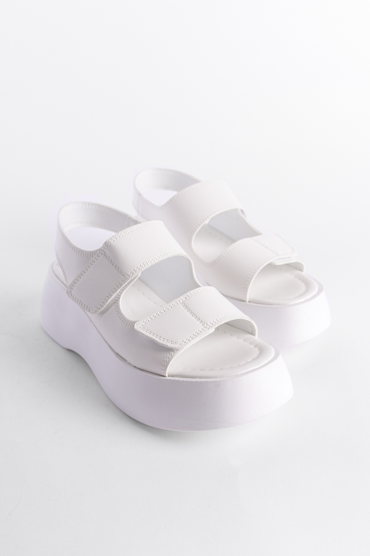 Capone Wedge Heel Double Velcro Strap Women White Sandals