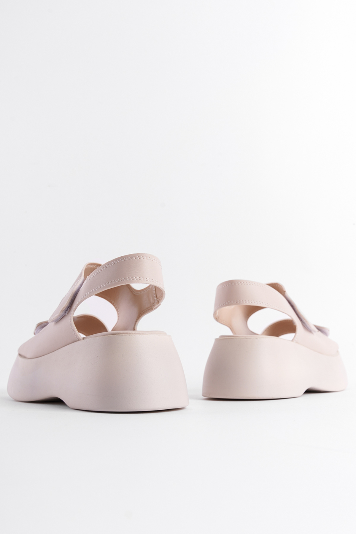 Capone Wedge Heel Double Velcro Strap Women Beige Sandals