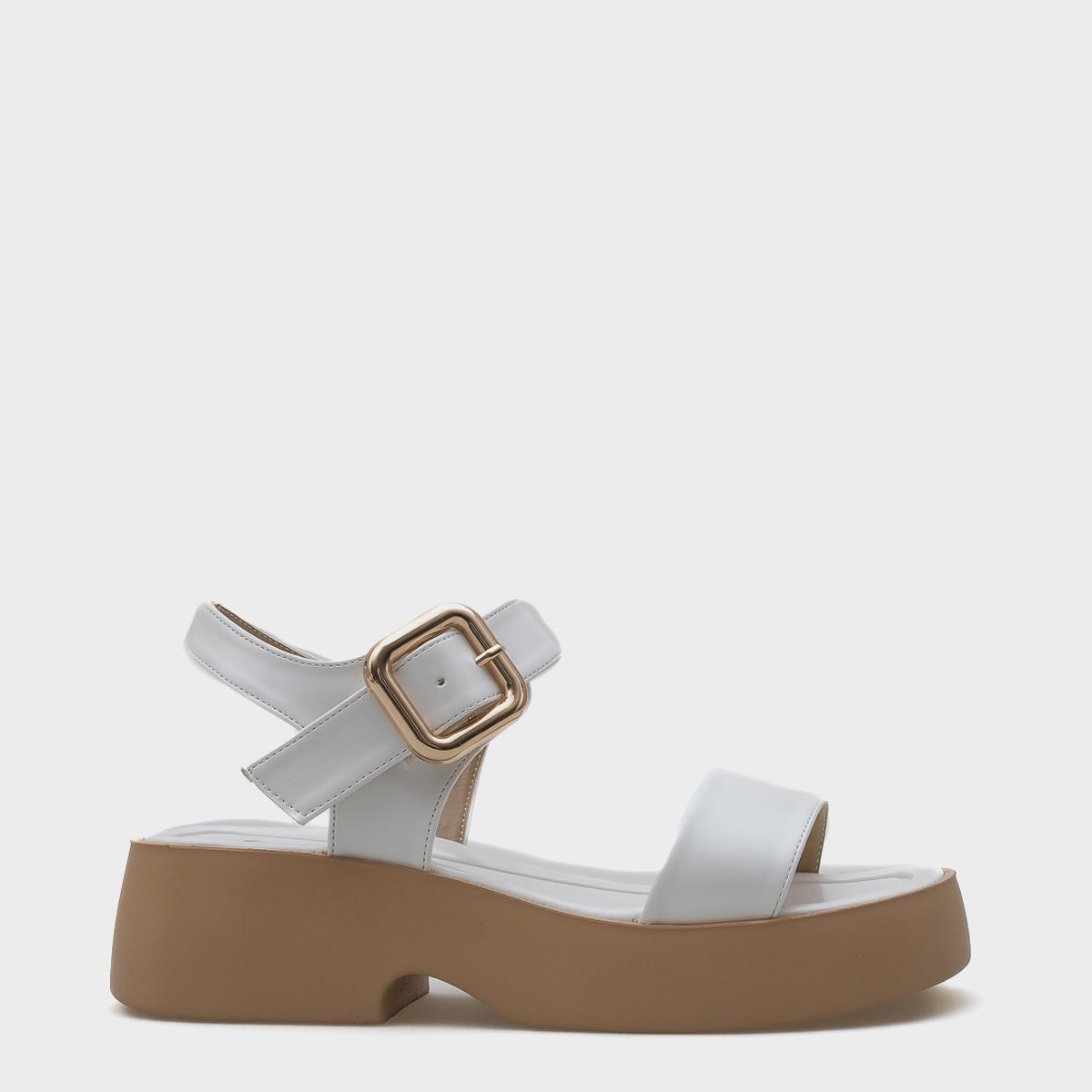 Capone Wedge Heel Single Strap Buckled Women White Comfort Sandals