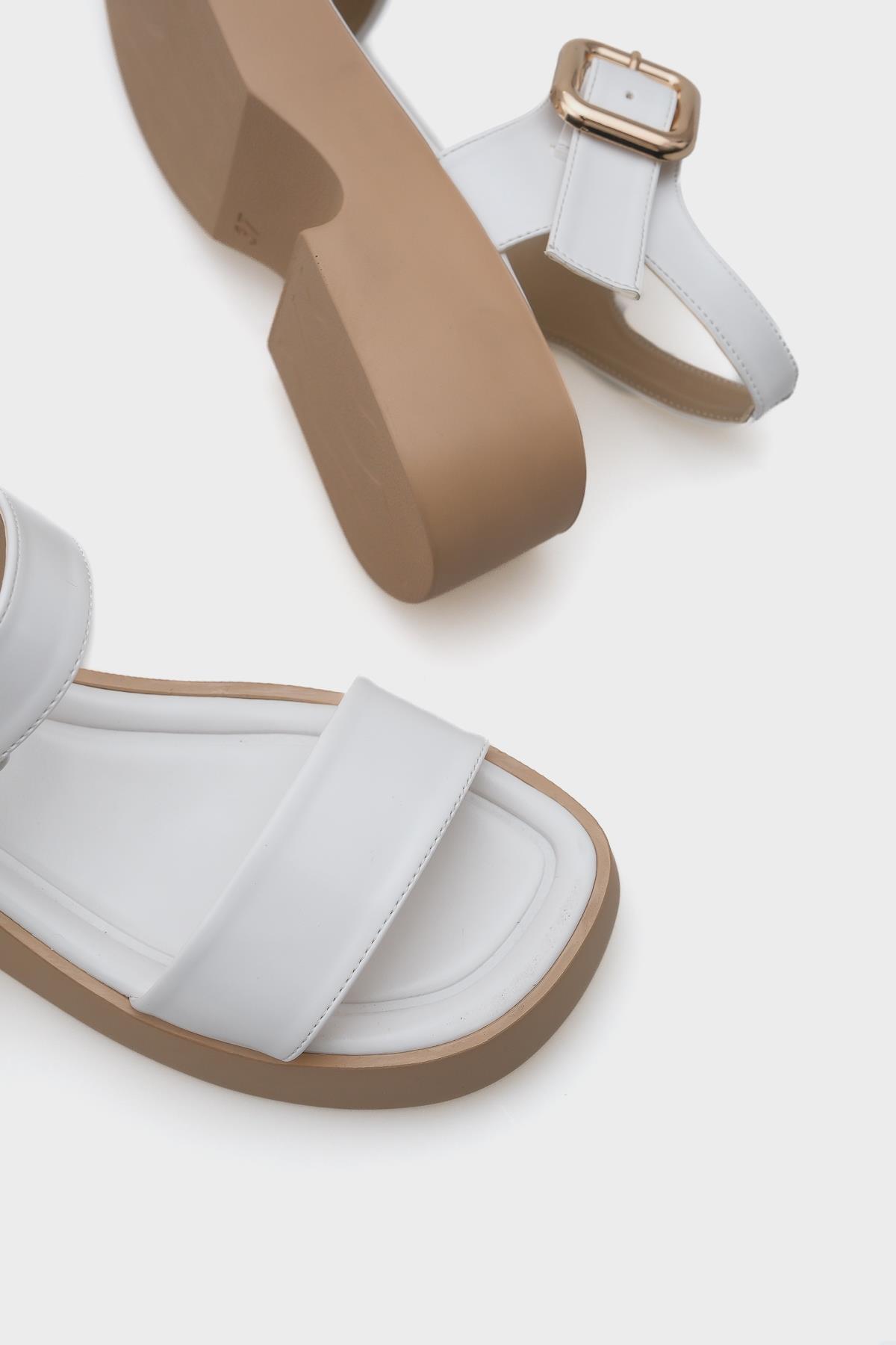 Capone Wedge Heel Single Strap Buckled Women White Comfort Sandals