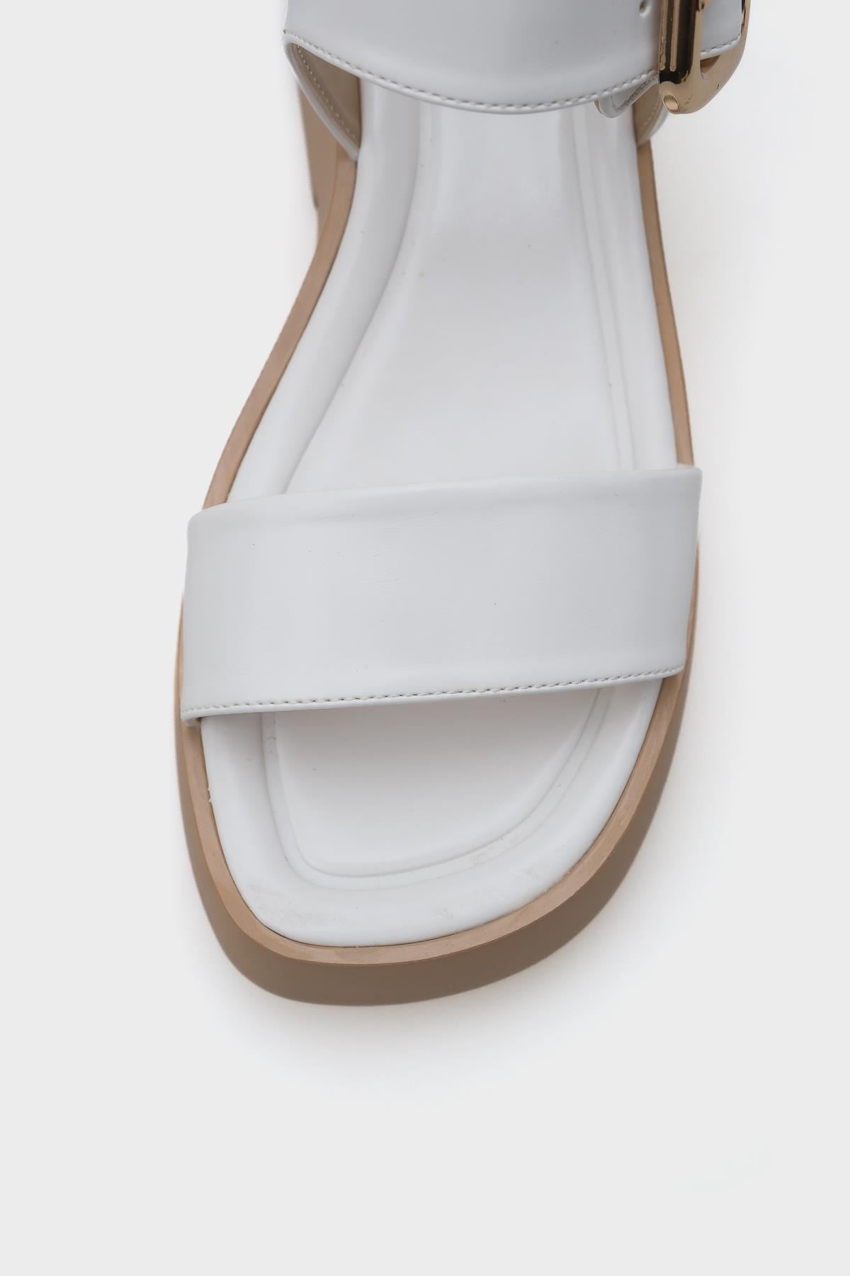 Capone Wedge Heel Single Strap Buckled Women White Comfort Sandals