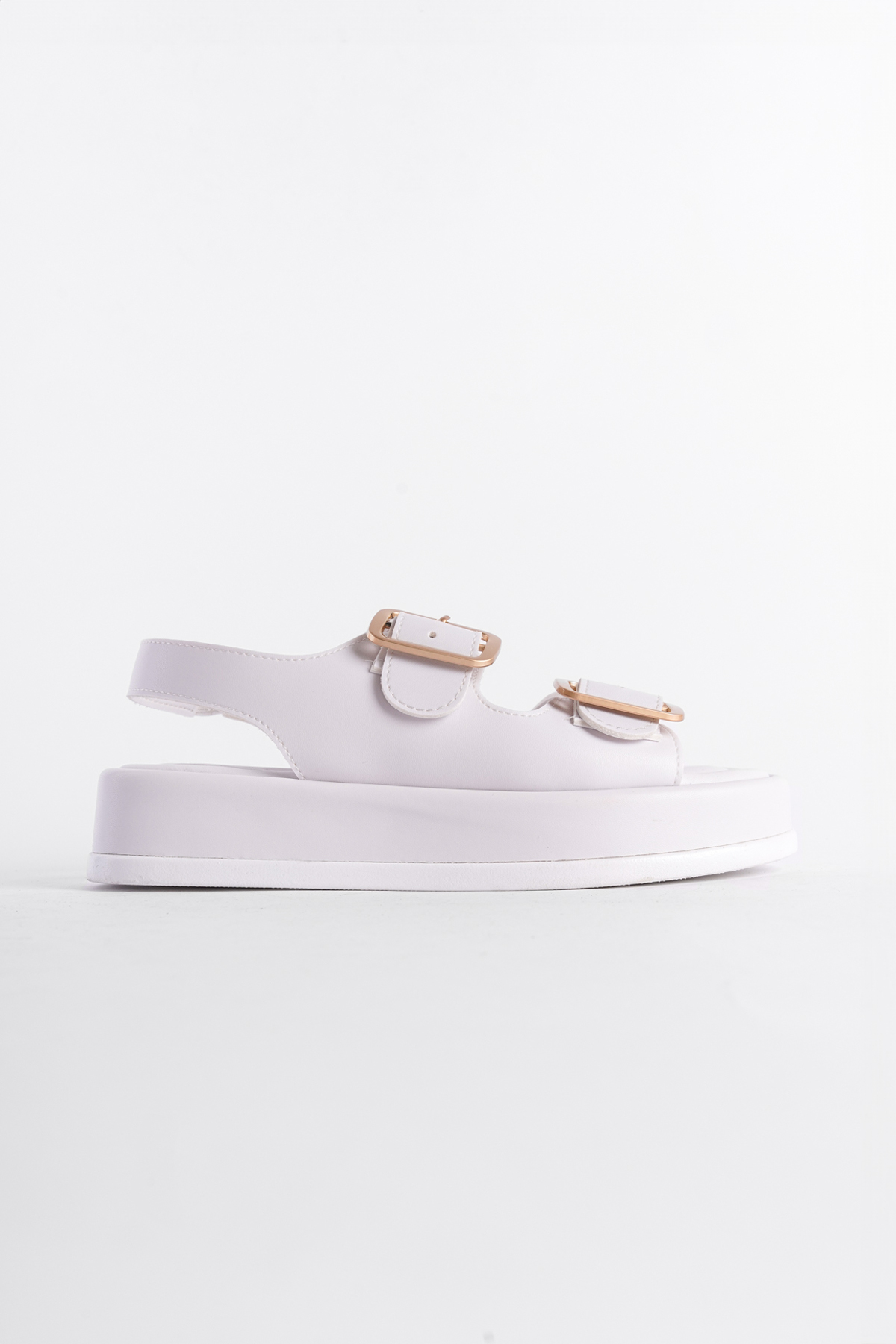 Capone Wedge Heeled Double Strap Buckle Women White Sandals