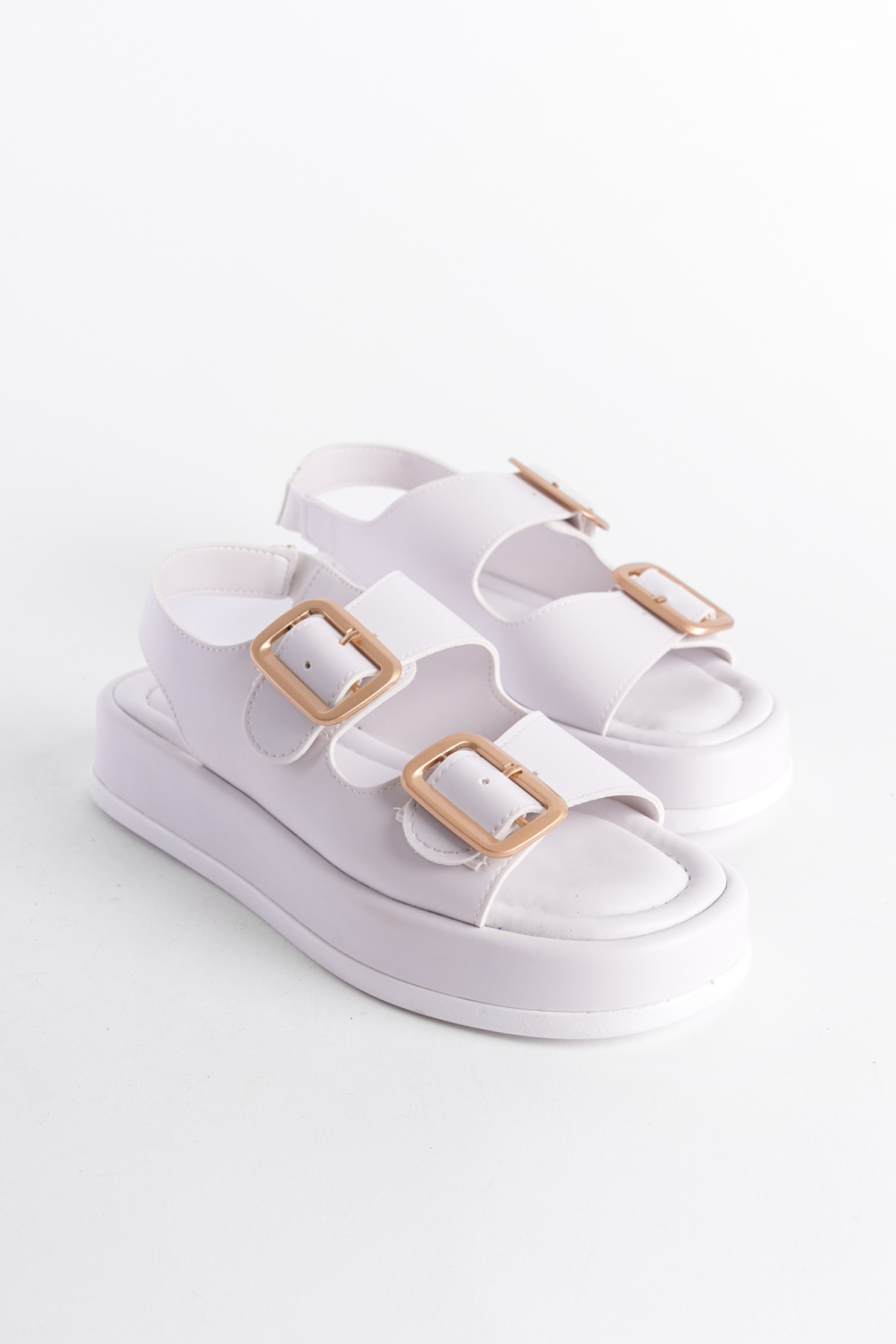 Capone Wedge Heeled Double Strap Buckle Women White Sandals