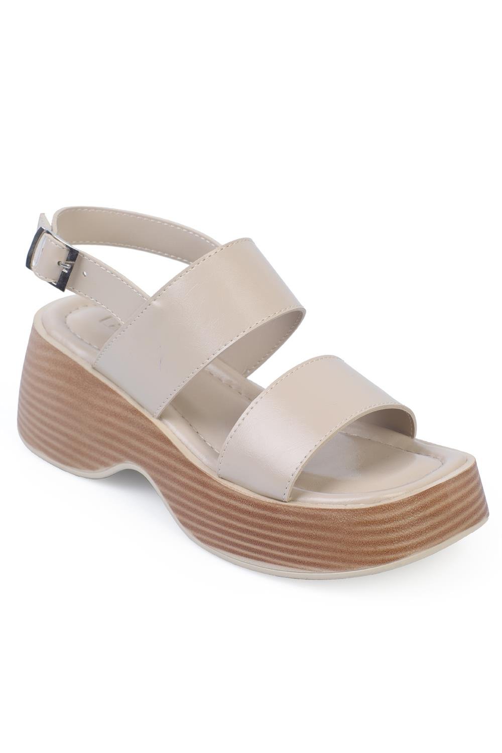 Capone Wedge Heeled Double Strap Women Beige Sandals