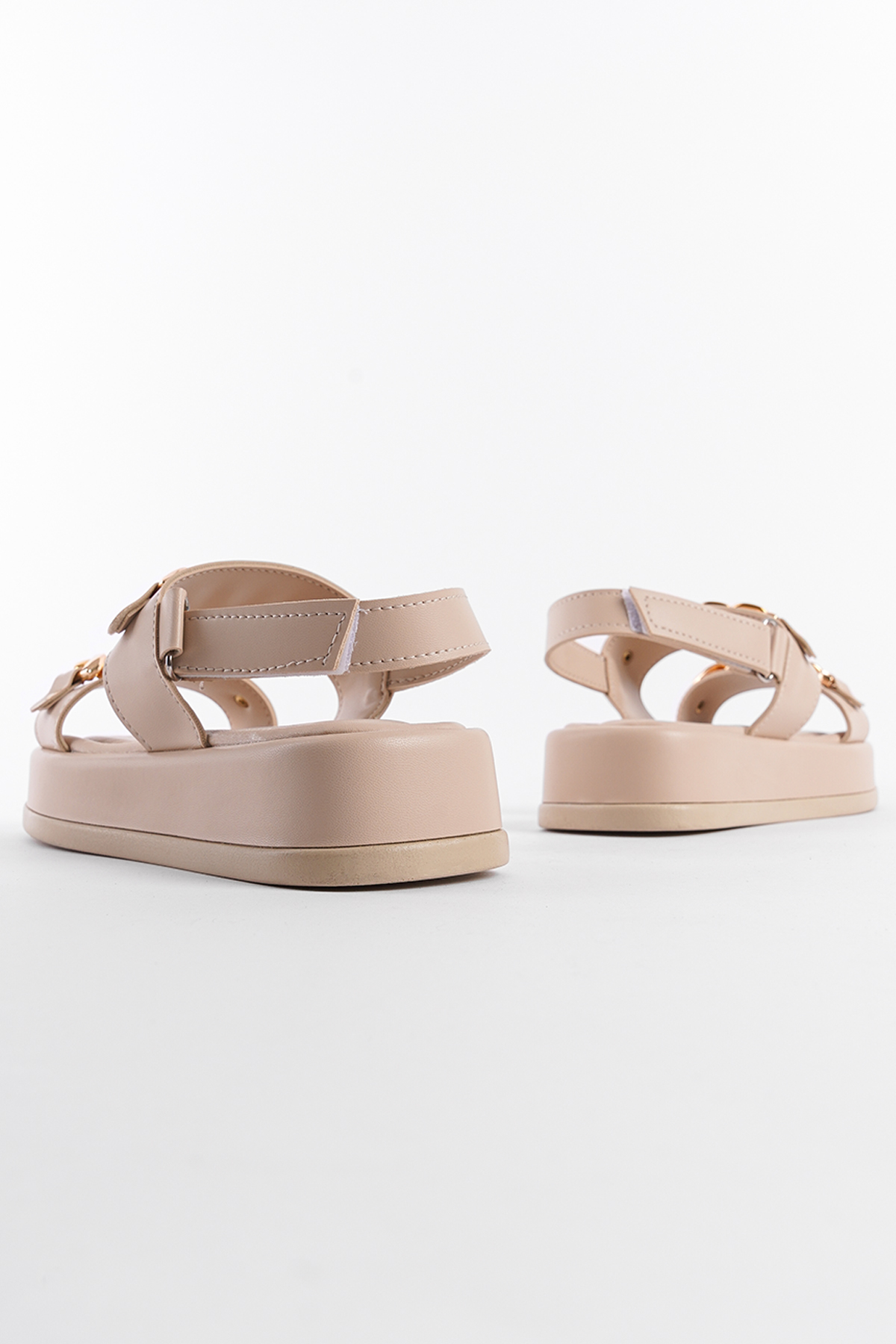 Capone Wedge Heeled Double Straps Metal Accessory Women Beige Sandals