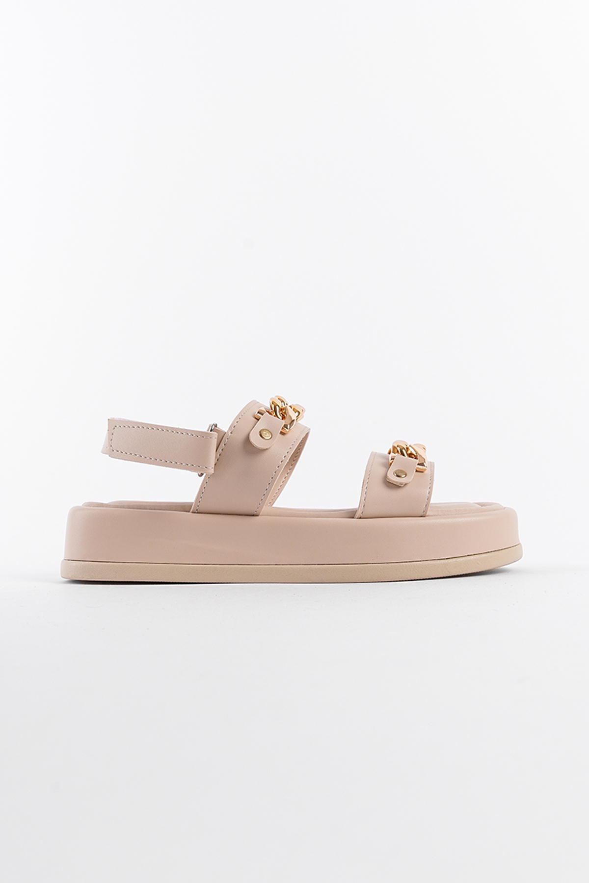 Capone Wedge Heeled Double Straps Metal Accessory Women Beige Sandals