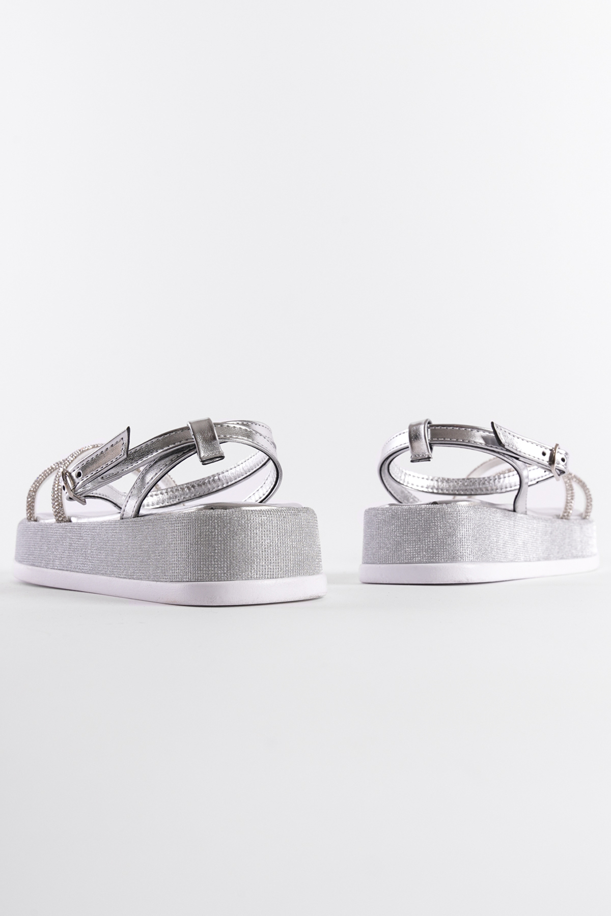 Capone Wedge Heeled Glittery Crystal Embellished Banded Women Silver Sandals