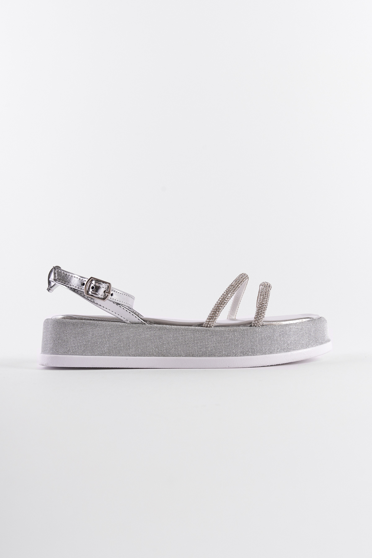 Capone Wedge Heeled Glittery Crystal Embellished Banded Women Silver Sandals