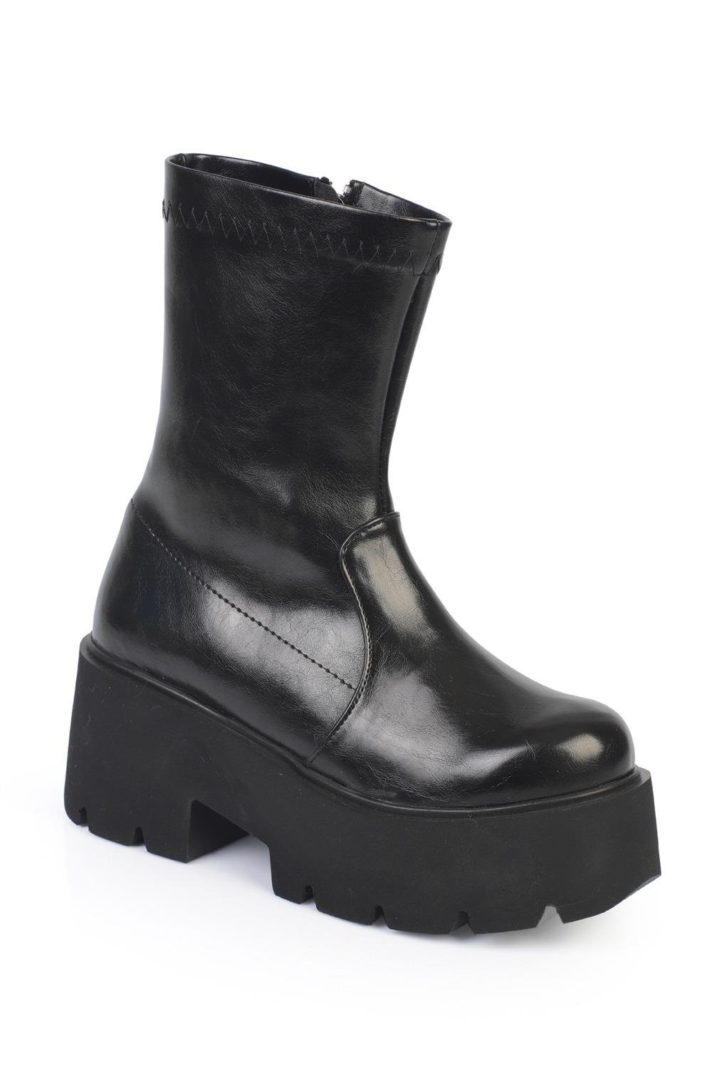 Capone Wedge Sole Women Patent Black Boots