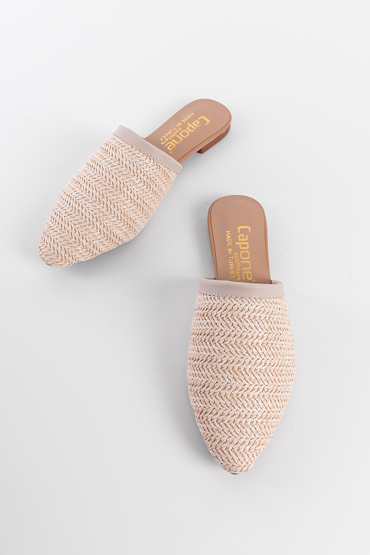 Capone Wicker Closed Pointy Toe Women Beige Sandals