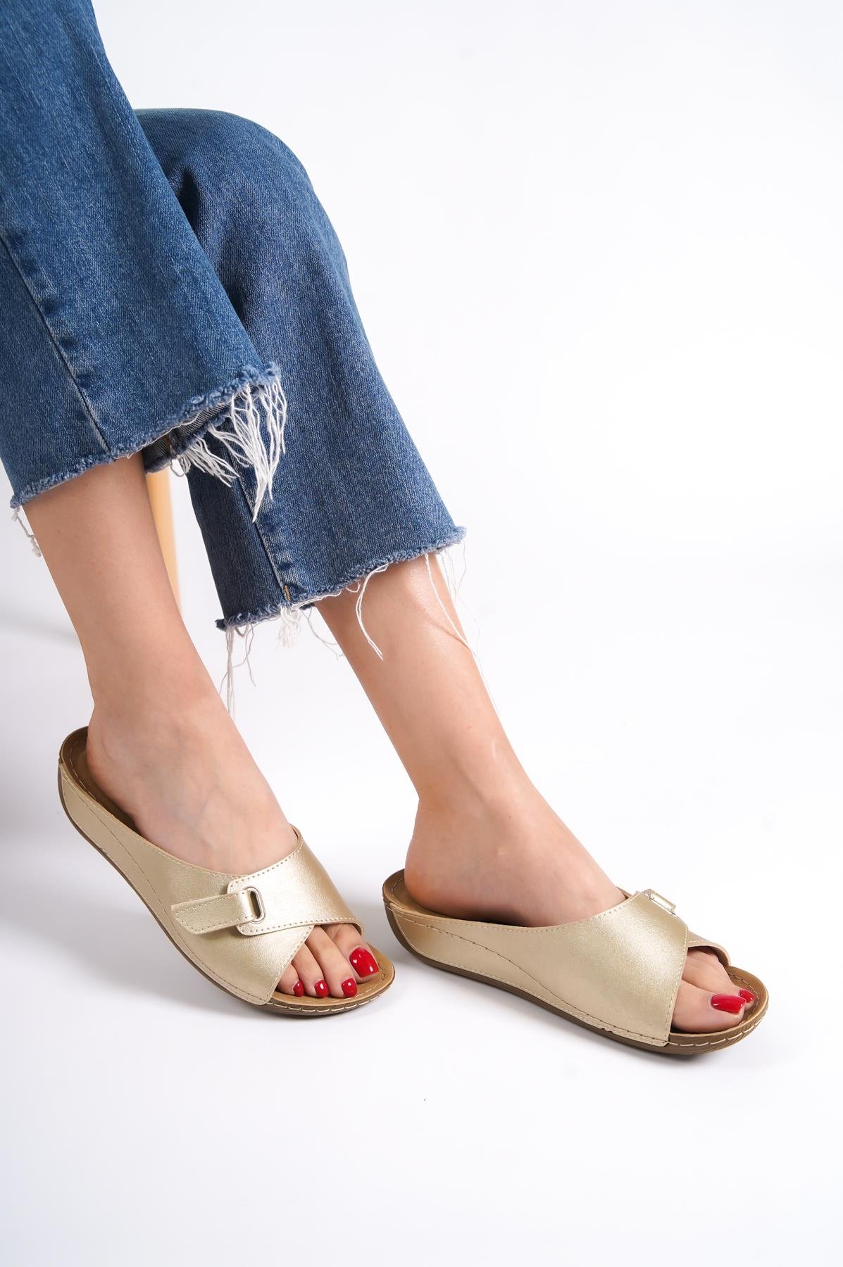 Capone Z0397 Women Gold Slide Comfort Anatomical Sandals