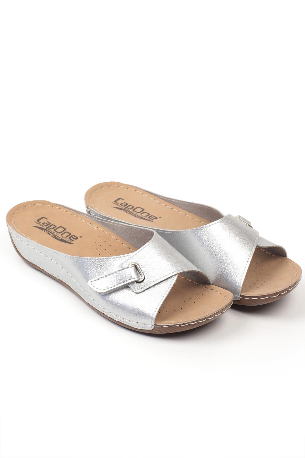 Capone Z0397 Women Silver Slide Comfort Anatomical Sandals