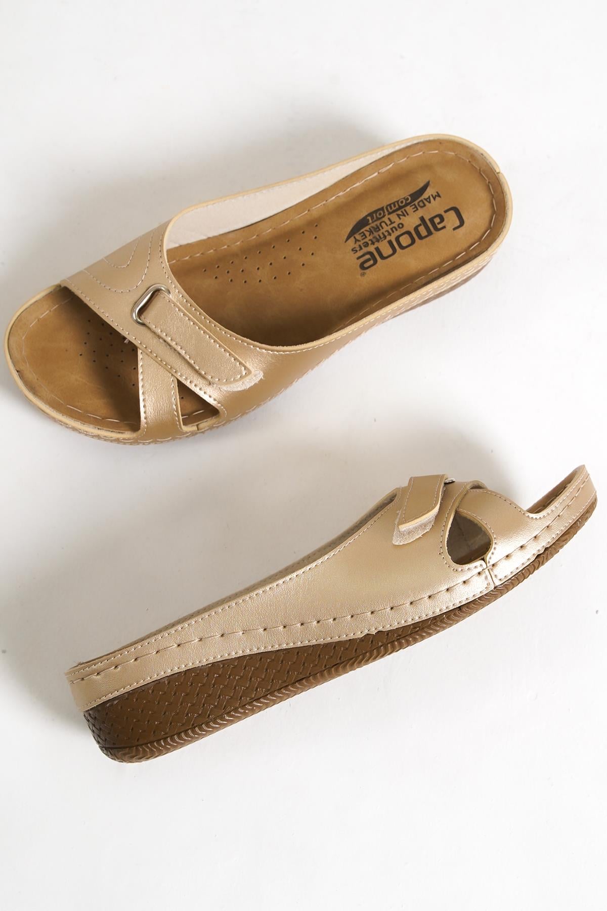 Capone Z0777 Women Gold Slide Comfort Anatomical Sandals