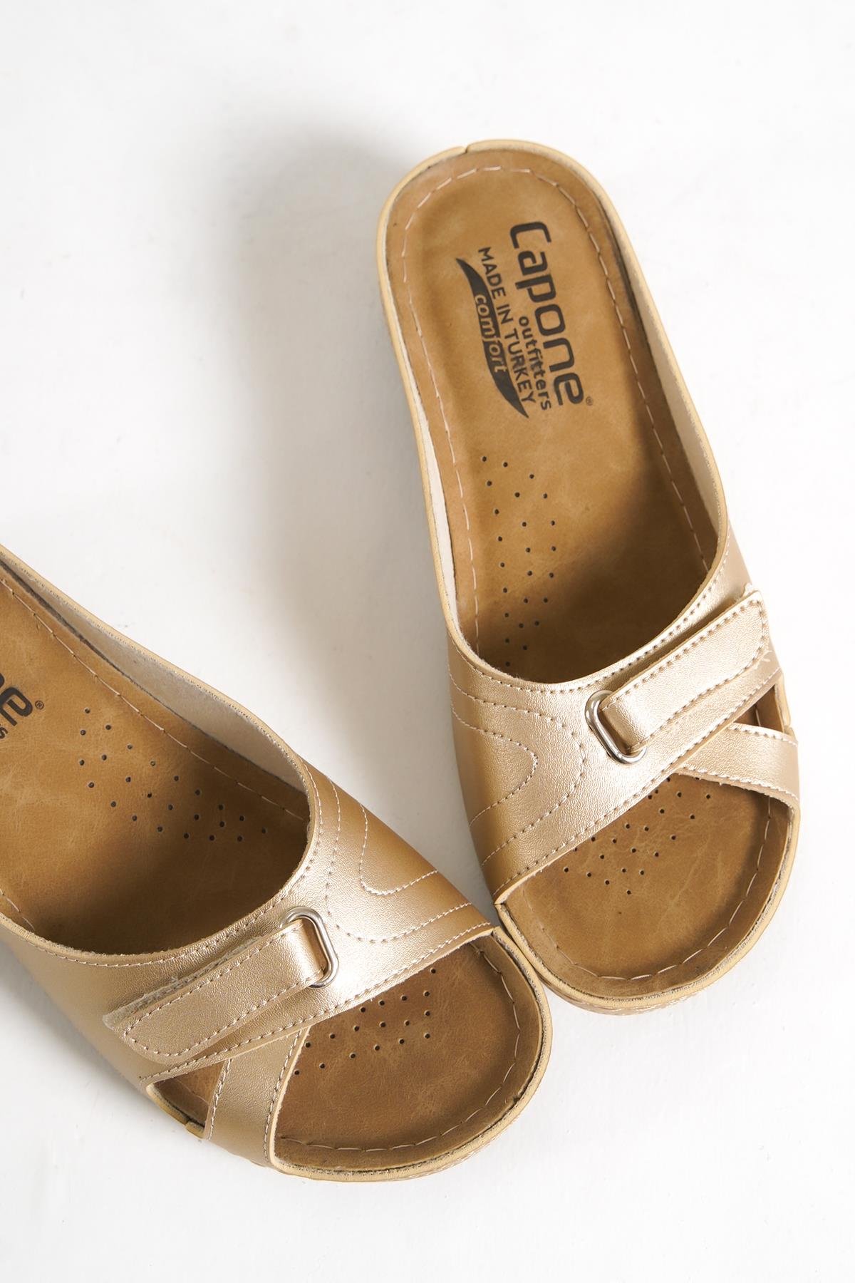 Capone Z0777 Women Gold Slide Comfort Anatomical Sandals