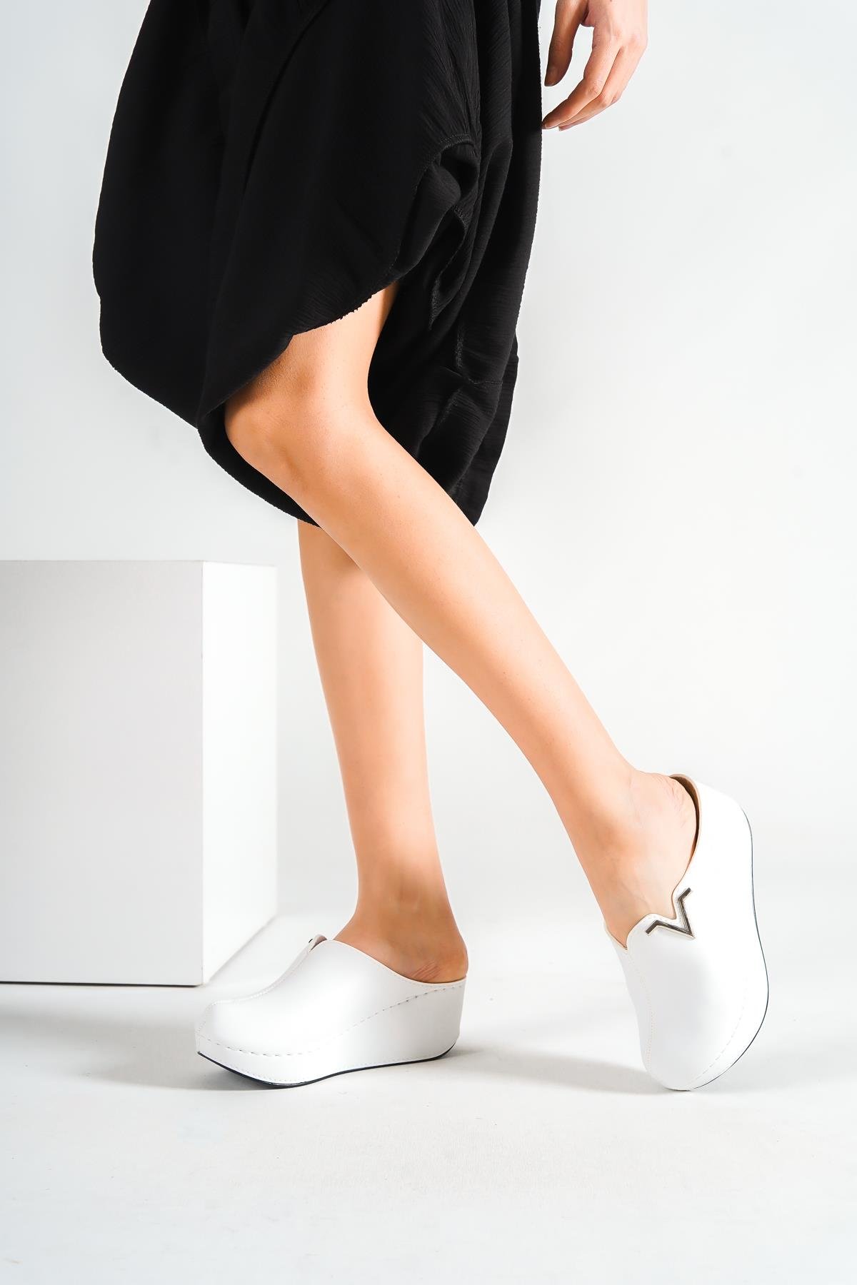 Capone Z6188 Women White Platform V Clip Accessory Clog Sandals