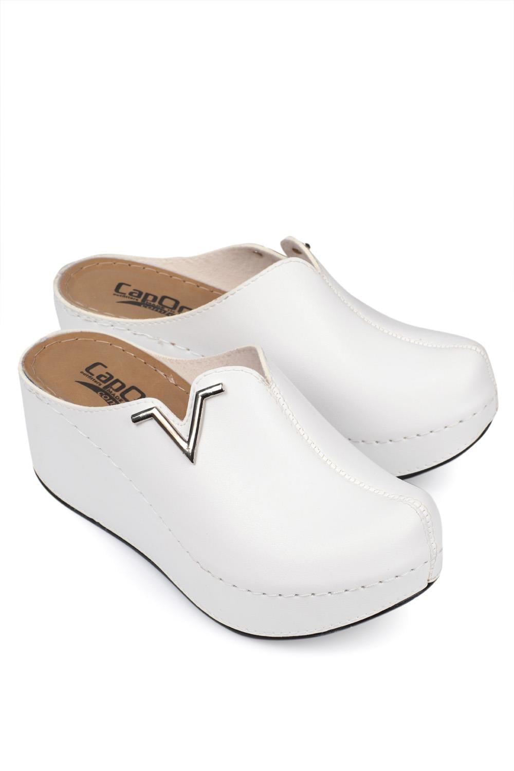 Capone Z6188 Women White Platform V Clip Accessory Clog Sandals