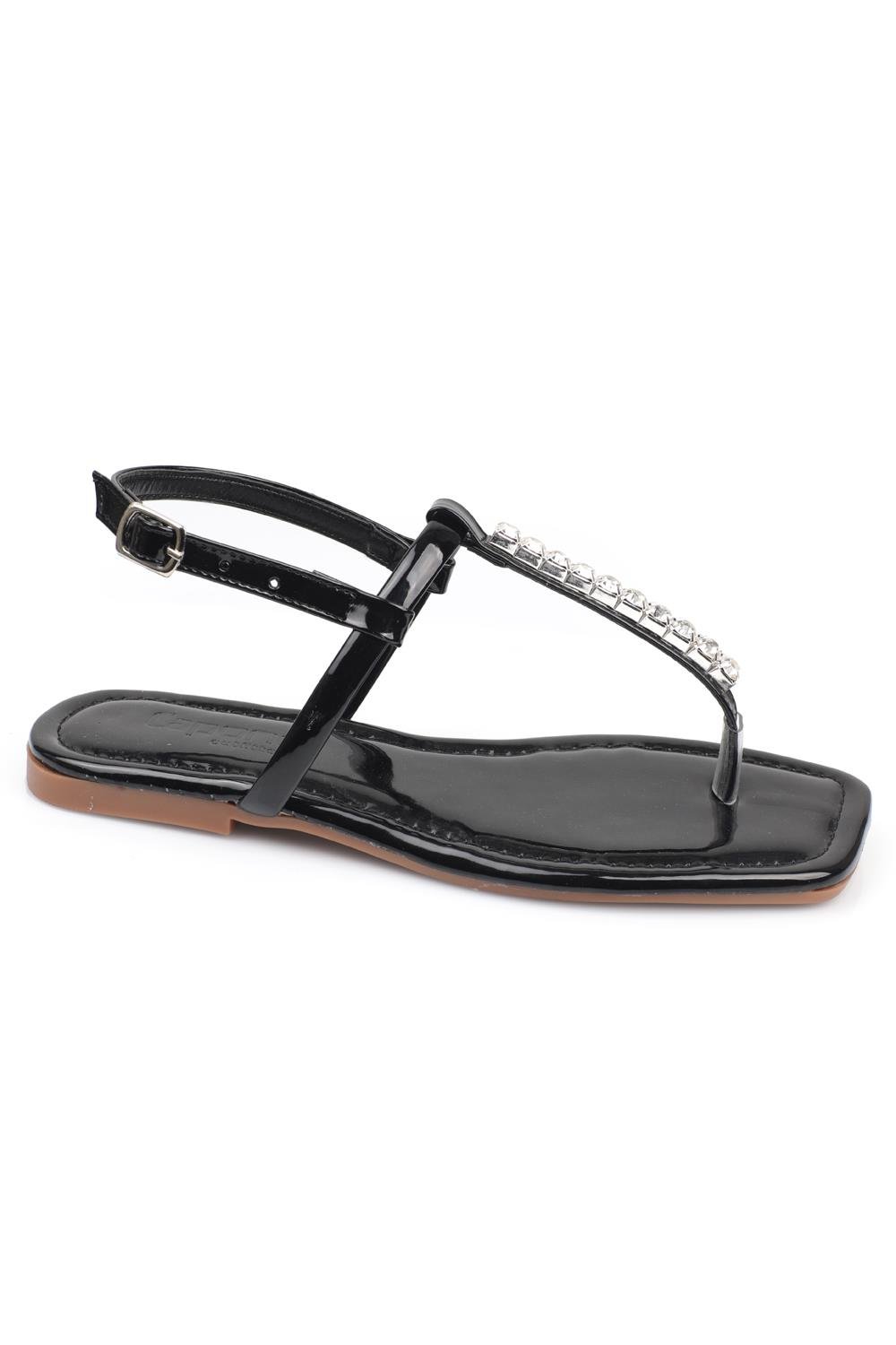 CaponeThong Crystal Embellished Quilted  Ankle Strap Band Flat Heel Woman Sandals