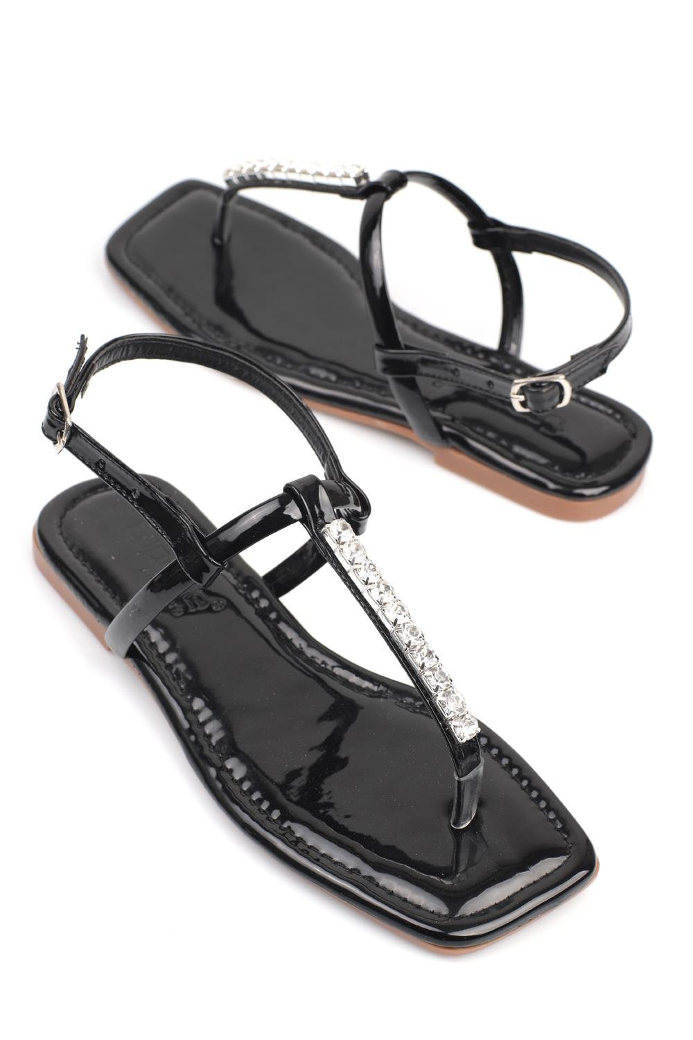 CaponeThong Crystal Embellished Quilted  Ankle Strap Band Flat Heel Woman Sandals